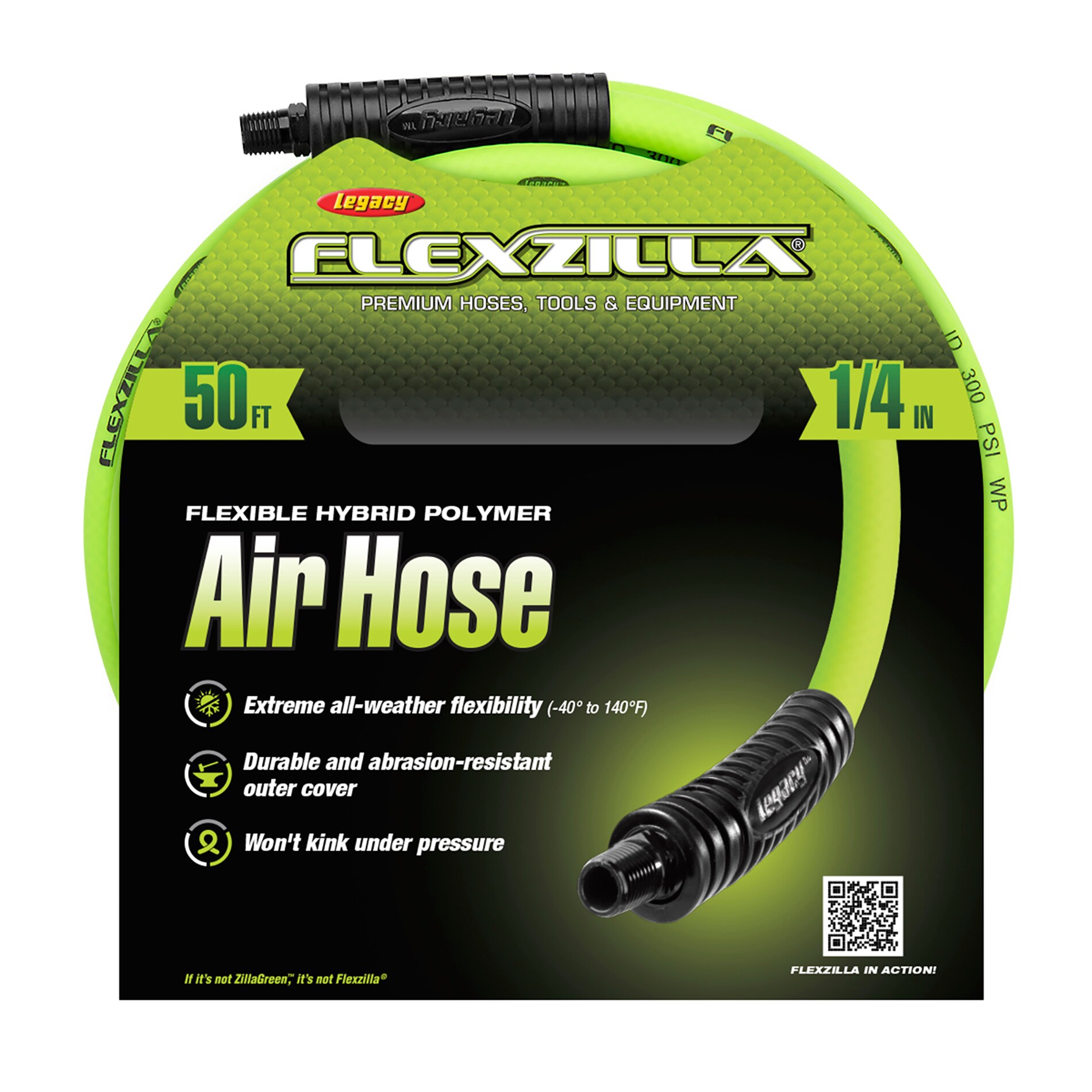 Manguera de aire Flexzilla, 1/4 pulgadas x 50 pies, Conexiones de 1/4 pulgadas MNPT HFZ1450YW2