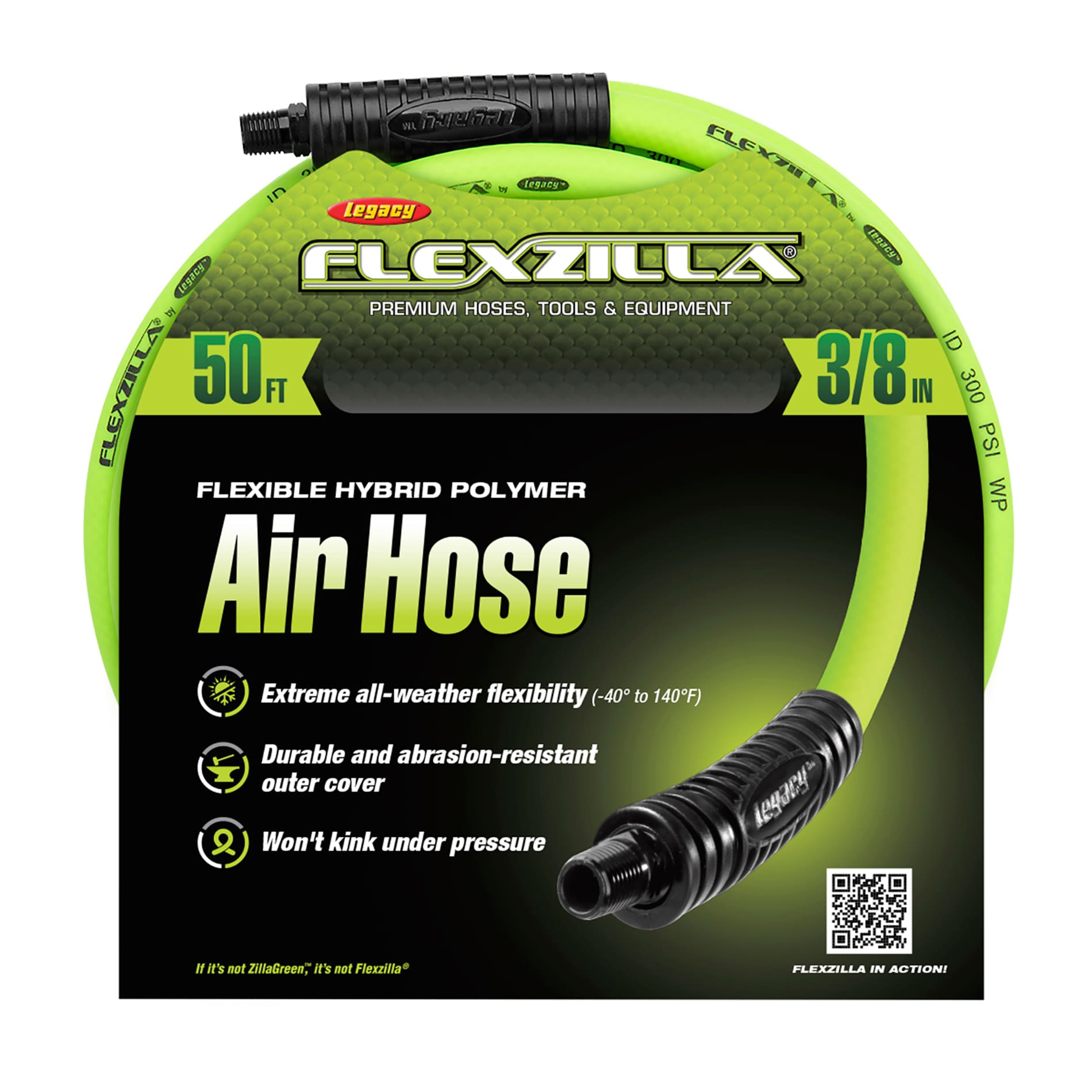 Manguera de Aire Flexzilla, 3/8 pulgadas x 50 pies, Conexiones de 1/4 pulgadas Mnpt HFZ3850YW2