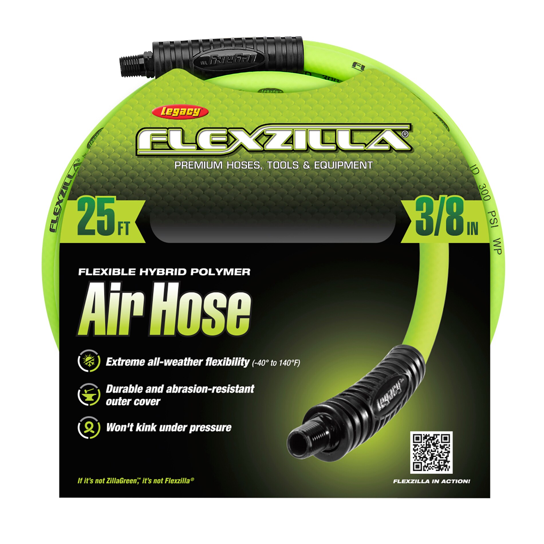 Manguera de aire Flexzilla, 3/8 pulg. x 25 pies, con conexiones de 1/4 pulg. MNPT HFZ3825YW2