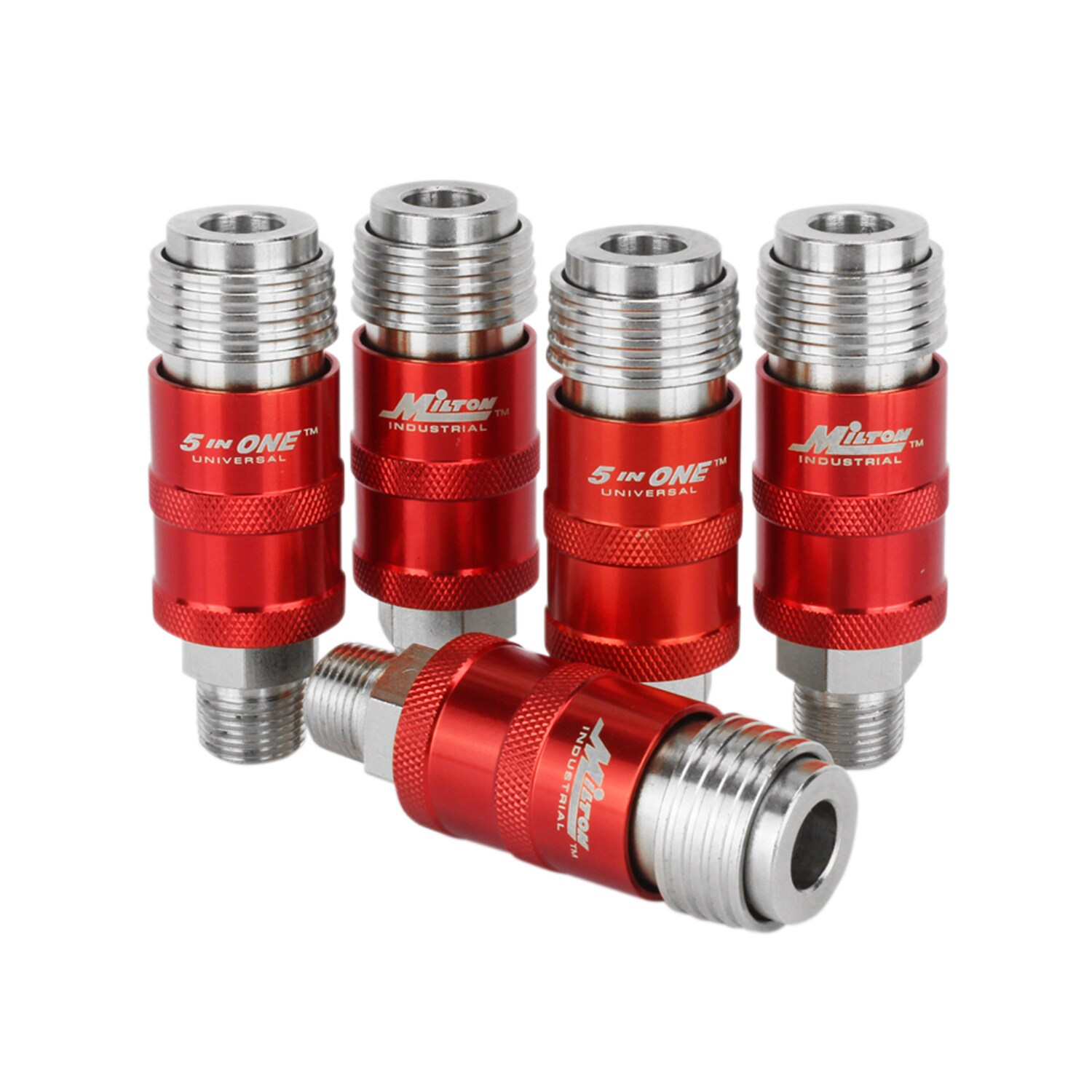 Acoplador rápido de seguridad universal de escape, 5 en 1, para uso industrial, 1/4" de cuerpo y 3/8" de rosca macho NPT - Caja de 5 unidades Milton 1753