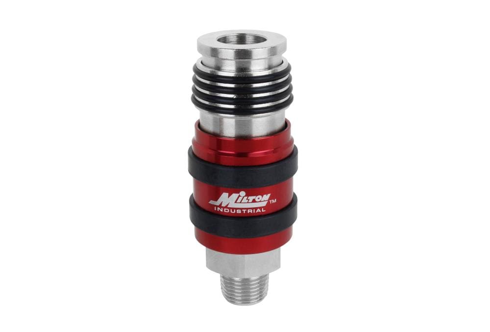Milton 2 en 1 Universal Acoplador de Escape de Seguridad, Flujo de Cuerpo 3/8" MNPT X 3/8" S-1759