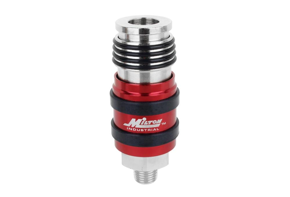 Milton 2 en 1 Acoplador de Escape de Seguridad Universal, 1/4" Macho NPT X 3/8" Cuerpo de Flujo S-1757