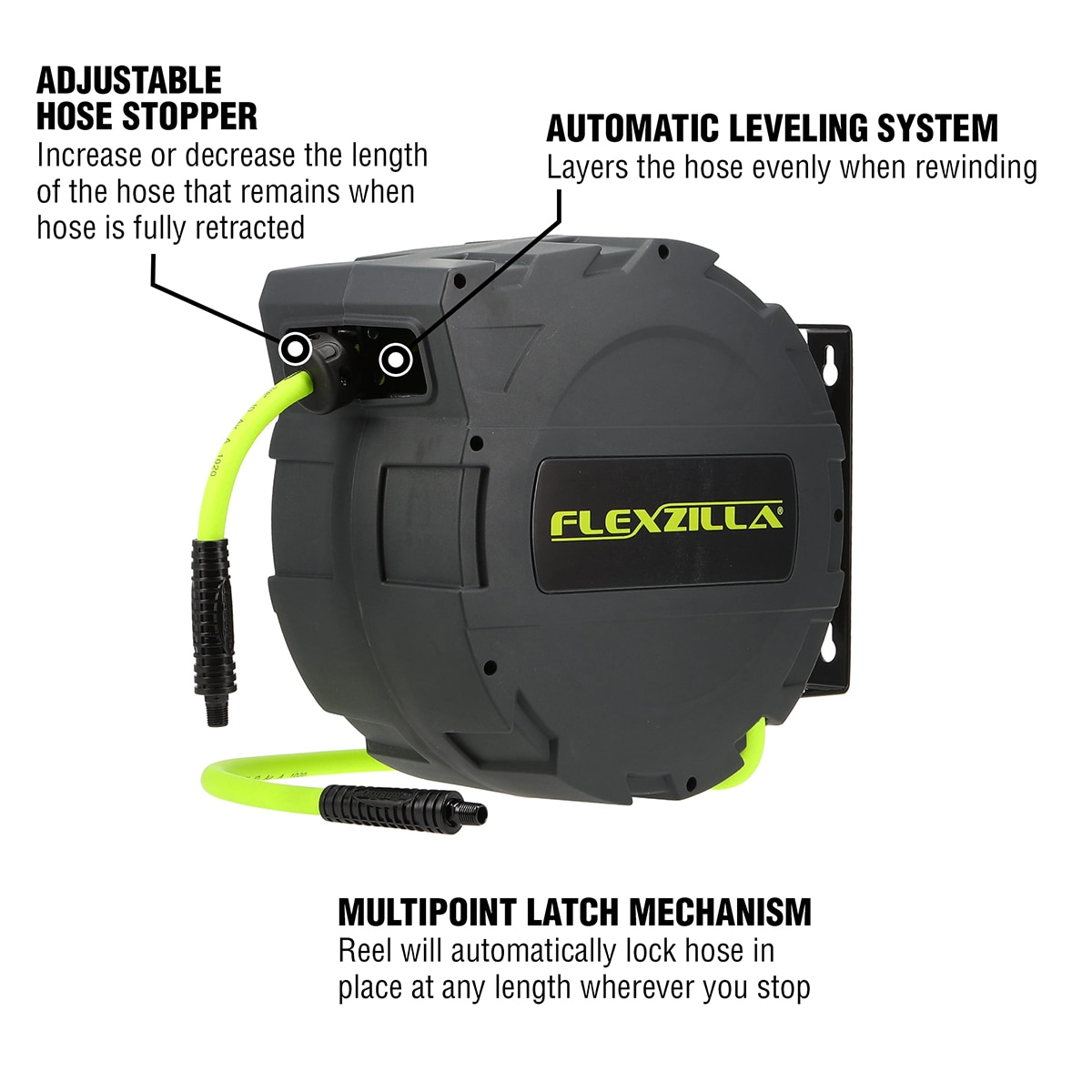 Carrete retráctil de manguera de aire de plástico Flexzilla Flexzilla, 3/8 pulgadas x 30 pies