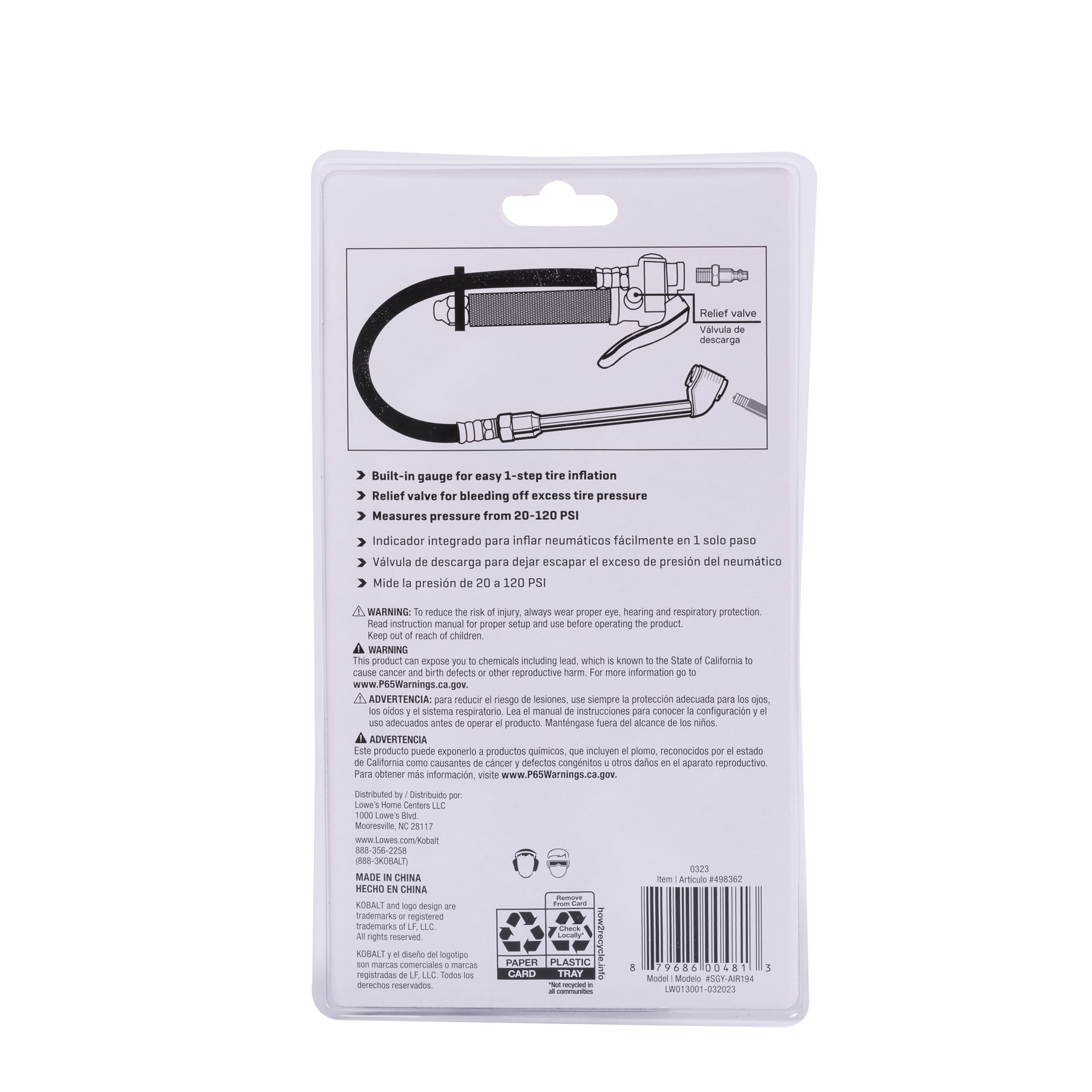 Inflador de doble pie y medidor Kobalt SGY-AIR194
