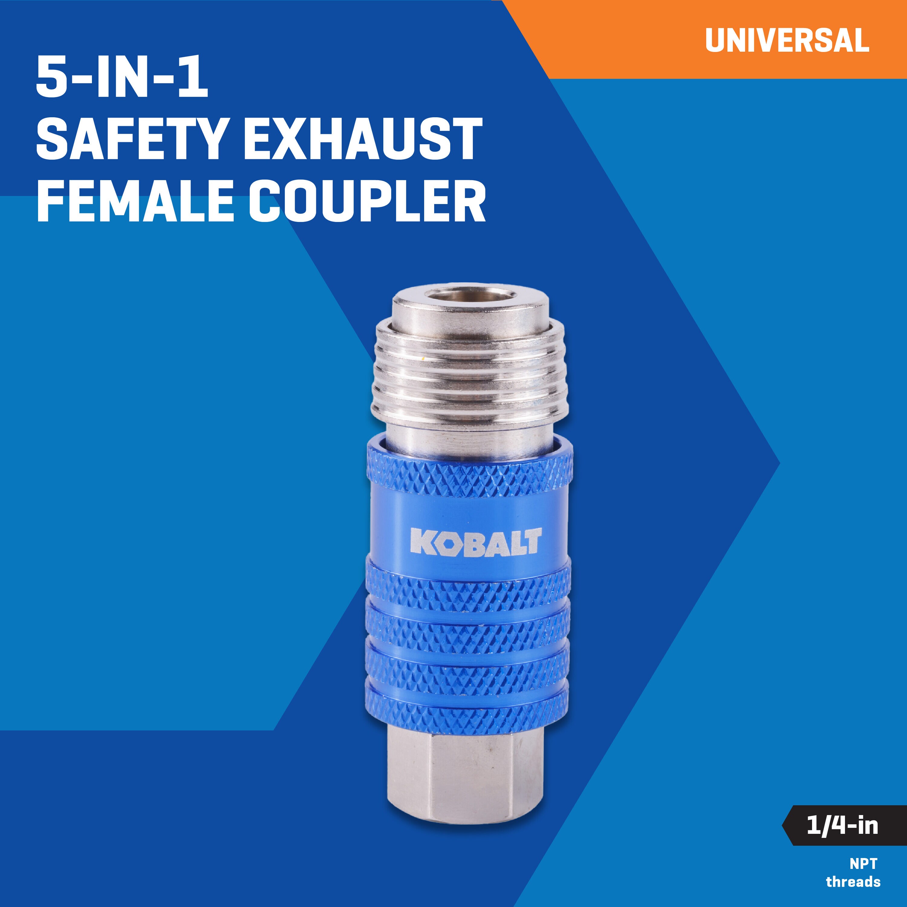Acoplador hembra de escape de seguridad universal 5 en 1 de 1/4 pulgadas Kobalt - Aluminio y Acero SGY-AIR283