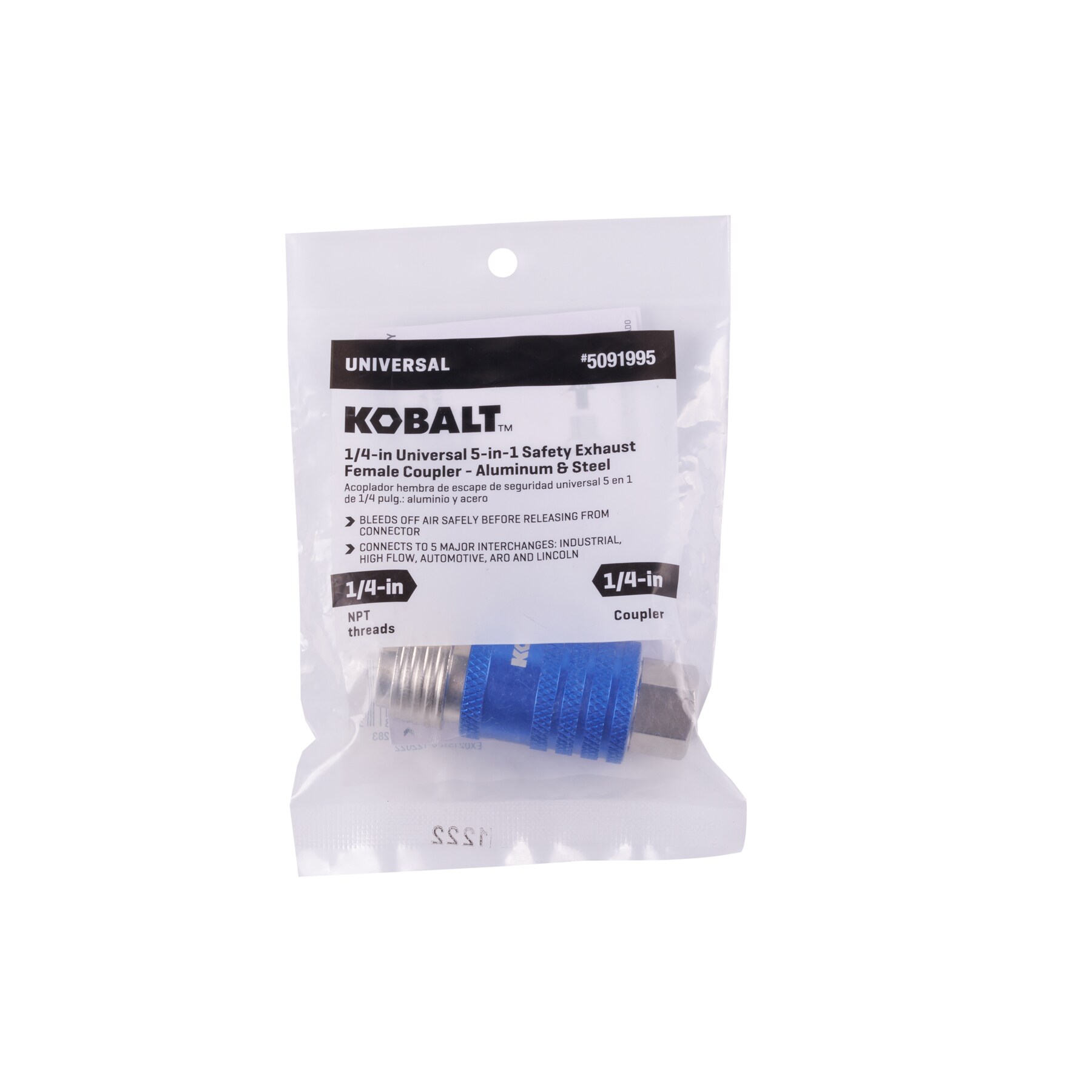 Acoplador hembra de escape de seguridad universal 5 en 1 de 1/4 pulgadas Kobalt - Aluminio y Acero SGY-AIR283