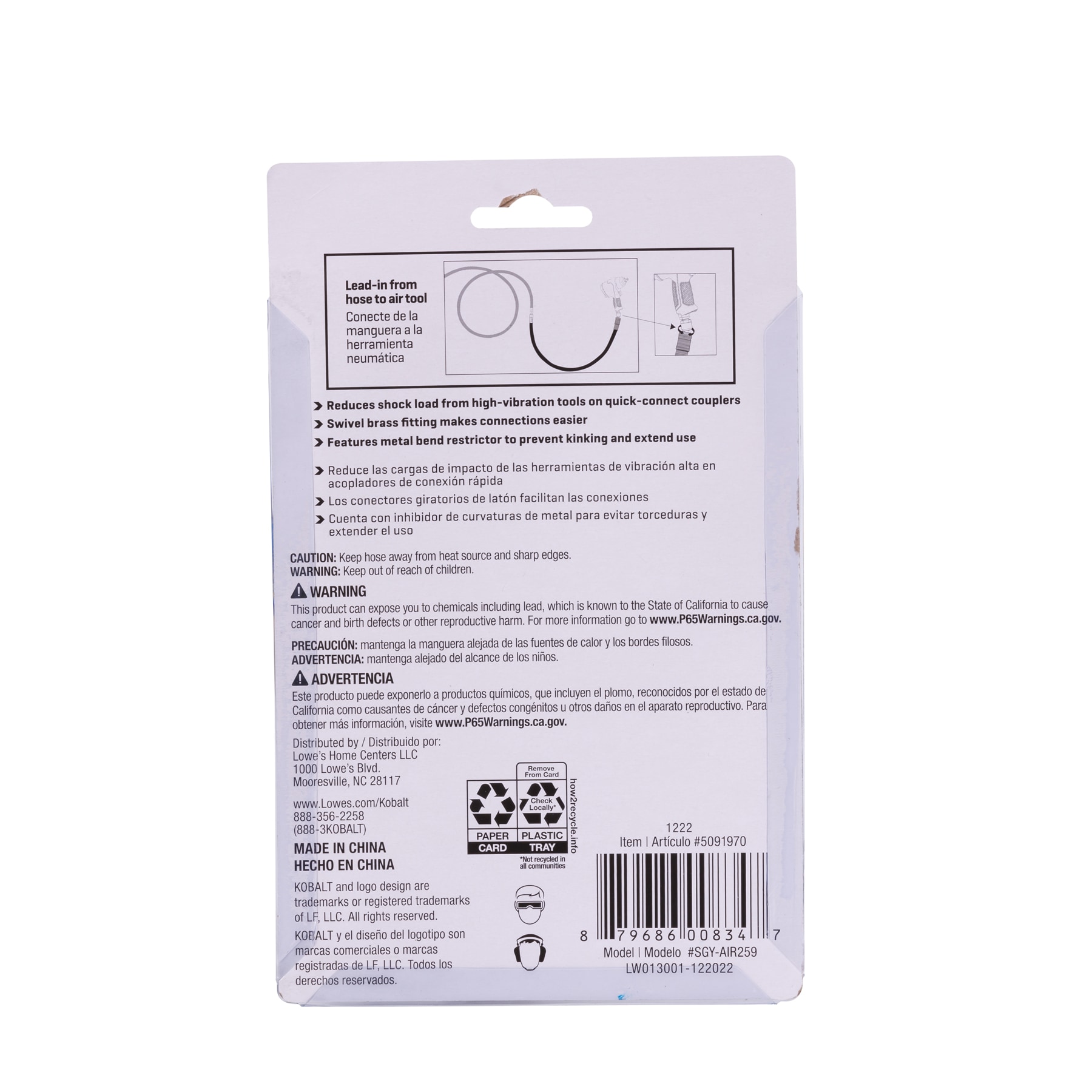 Manguera Flexible Híbrida de Polietileno de 3/8 pulgadas X 3 pies con Adaptador Giratorio