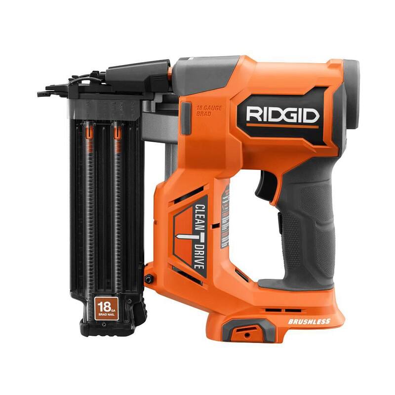 Clavadora inalámbrica RIDGID 18V sin escobillas de 18 galgas 2-1/8 in. con clavos de 2-1/8 in, (2) baterías de 4.0 Ah, cargador y bolsa - R09891B-AC93044SBN