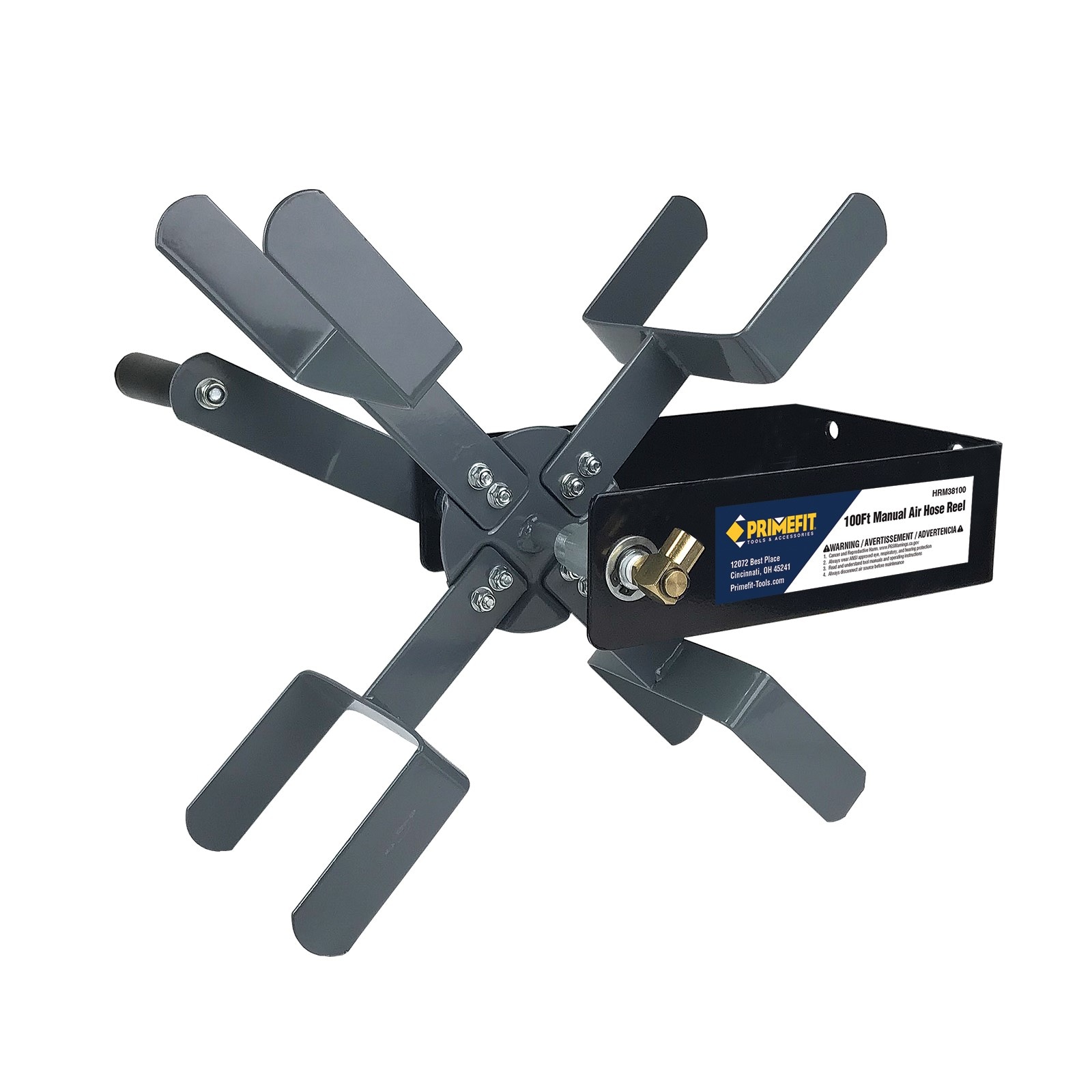Carrete de manguera de aire manual Primefit - Capacidad de 3/8 "x 100 pies HRM38100