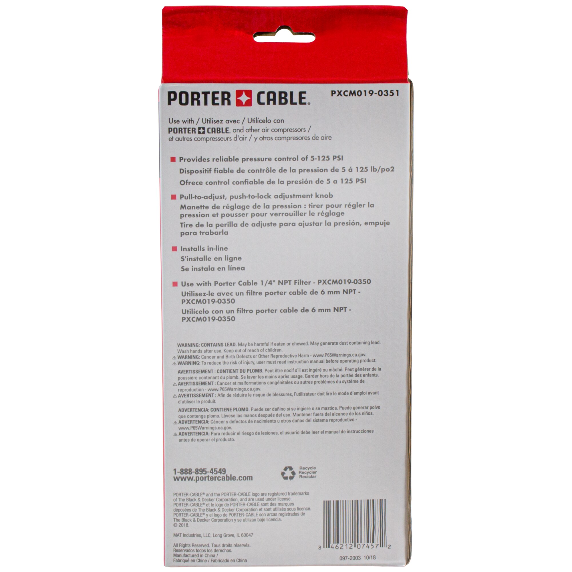 Regulador con medidor de presión 1/4 pulg. NPT Porter-cable PXCM019-0351