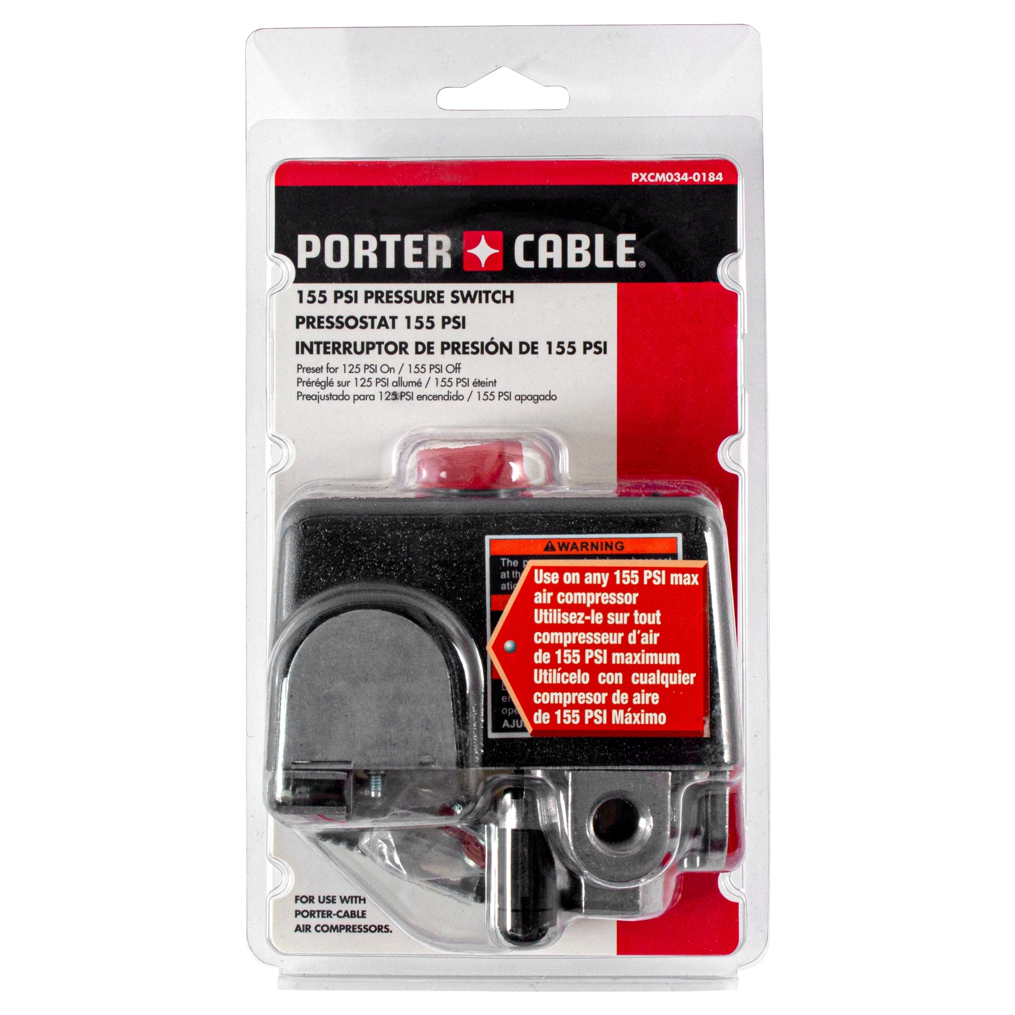 Interruptor de presión del compresor de aire Porter Cable 125-155 Psi (PXCM034-0184)