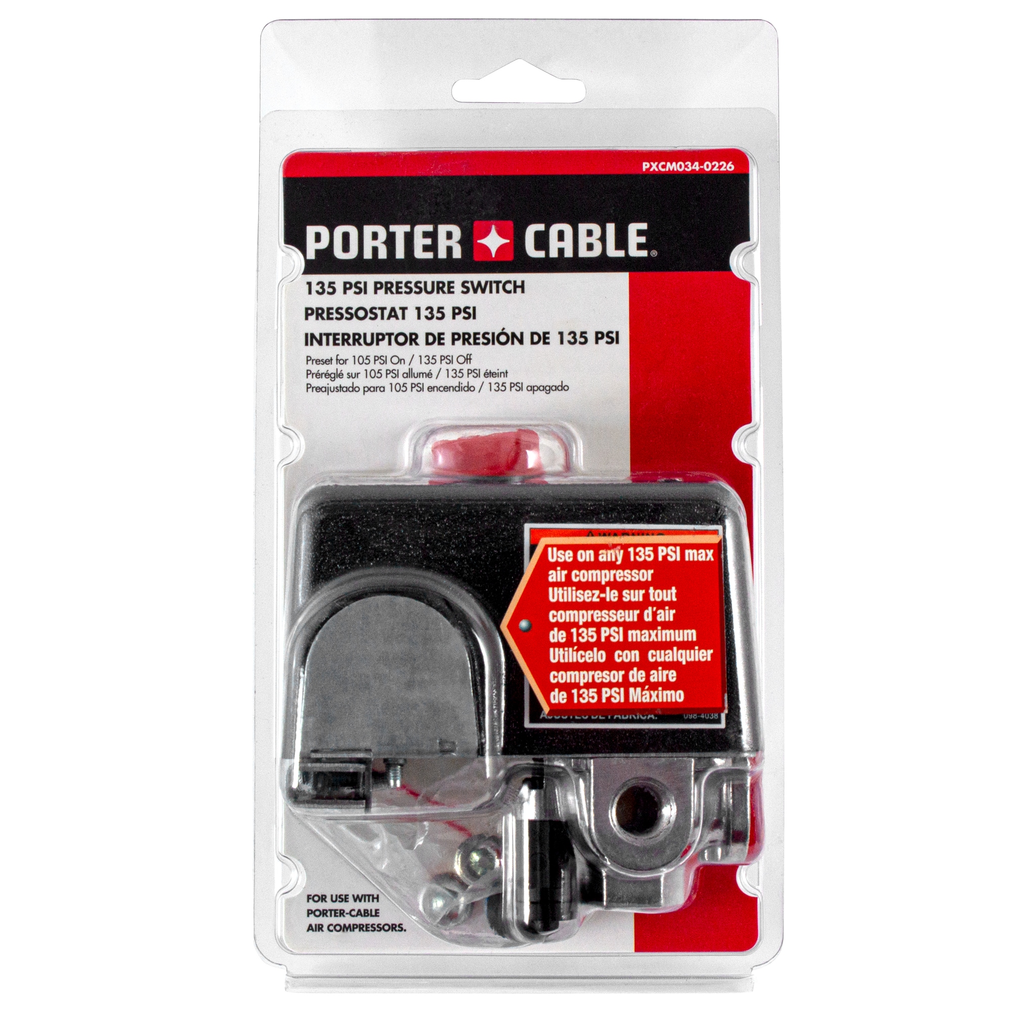 Interruptor de presión para compresor de aire PORTER-CABLE 105-135 Psi PXCM034-0226