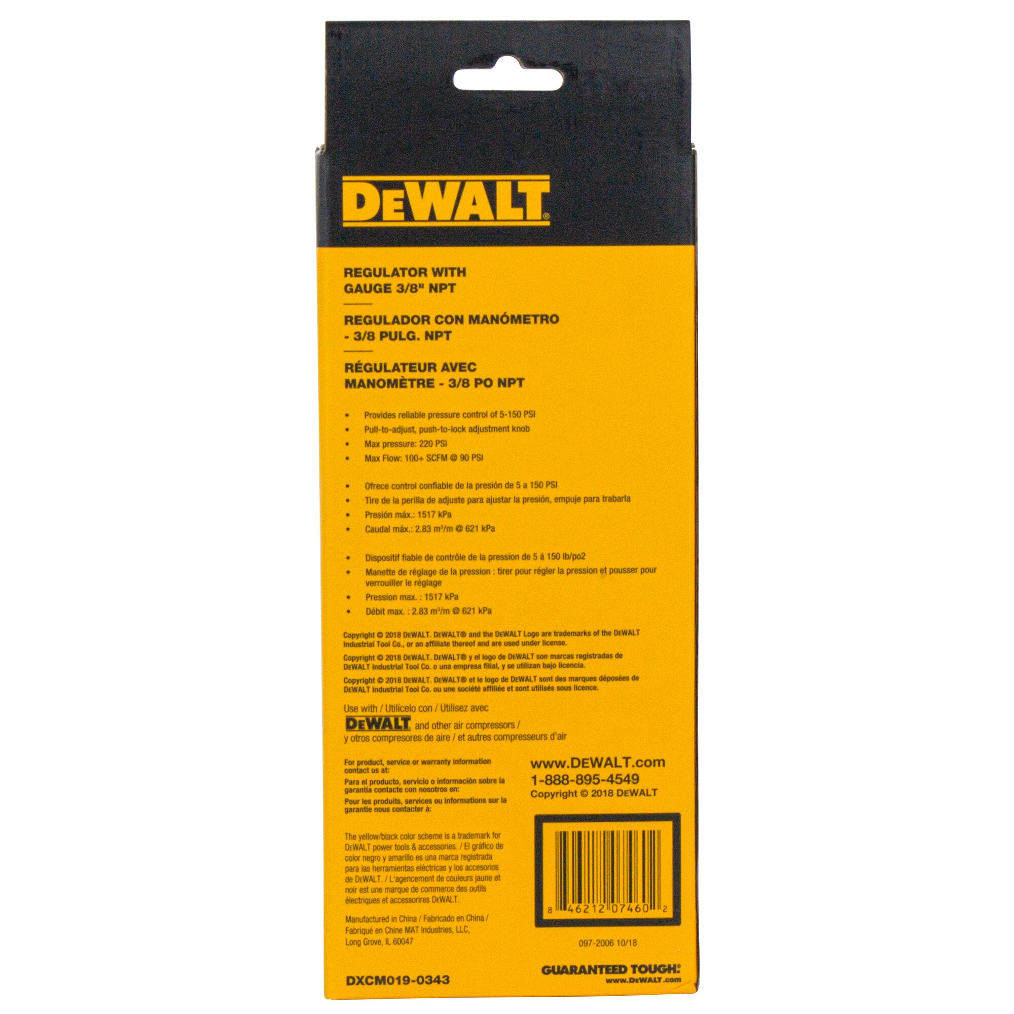 Regulador de Aire Dewalt 3/8 pulgadas Npt con Manómetro - DXCM019-0343