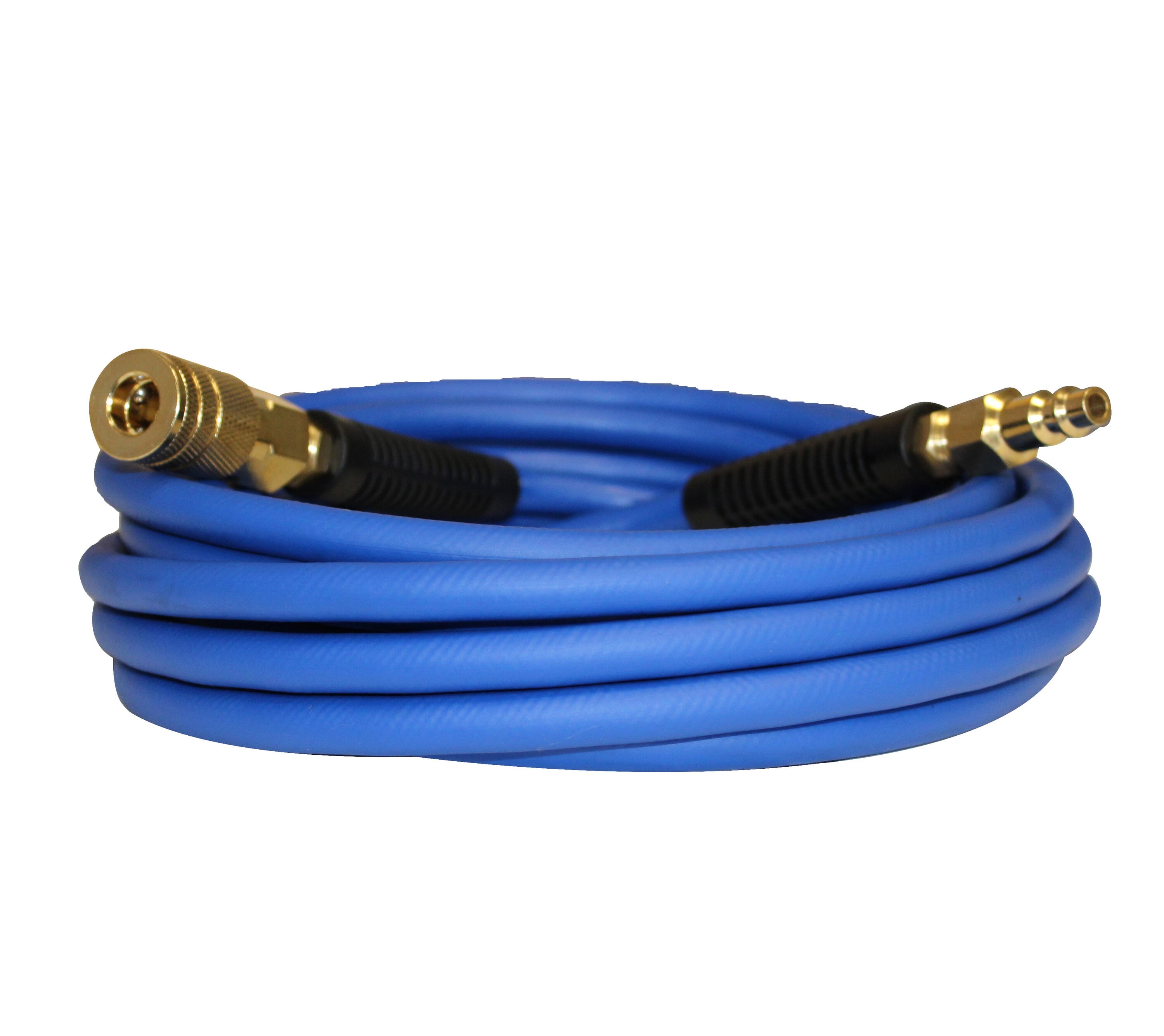 Manguera de aire híbrida California Air Tools Hybrider Flex de 1/4 pulgadas y 25 pies con conexiones rápidas de aire.