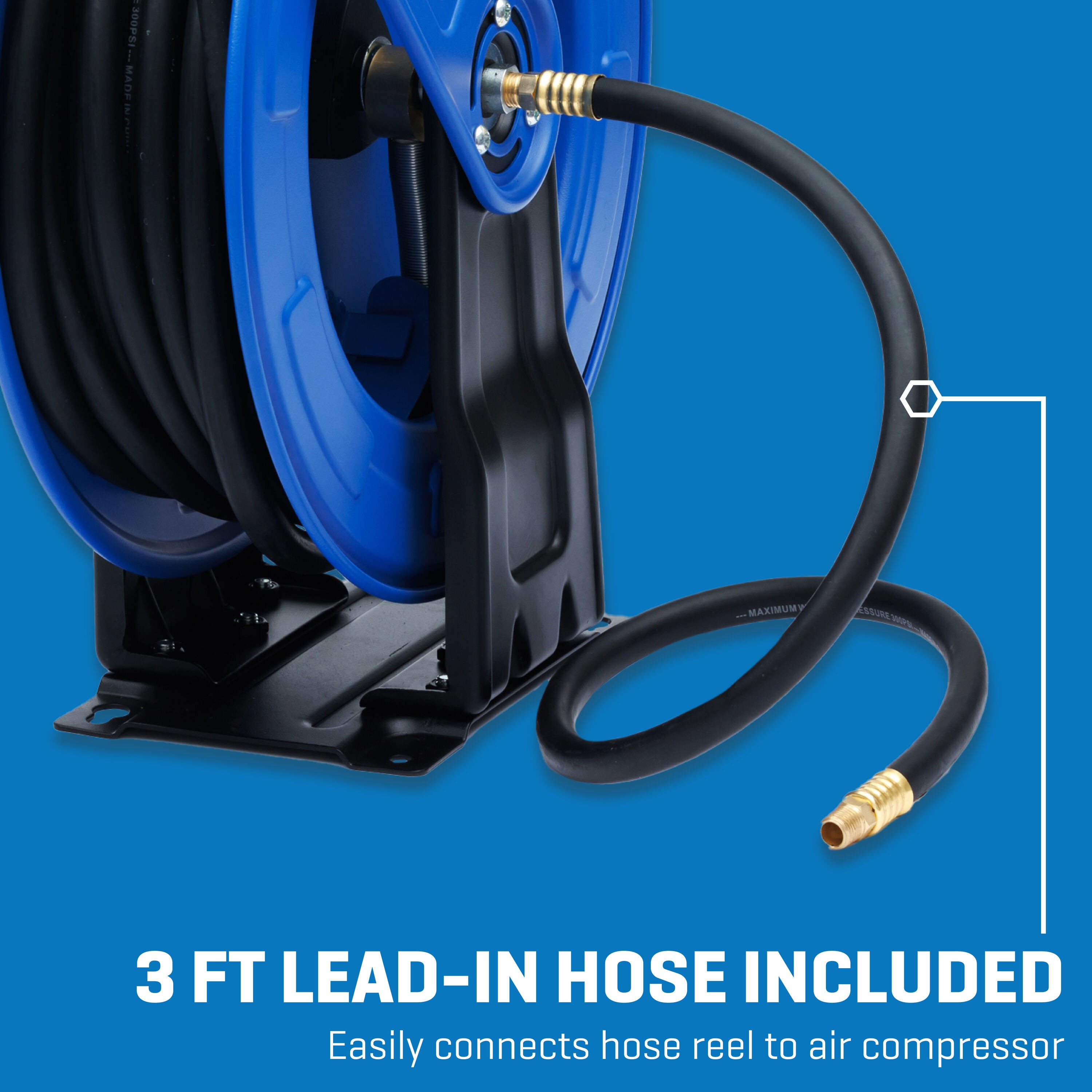 Carrete retráctil Kobalt Pro con manguera de goma de 3/8 de pulgada por 50 pies SGY-AIR266.