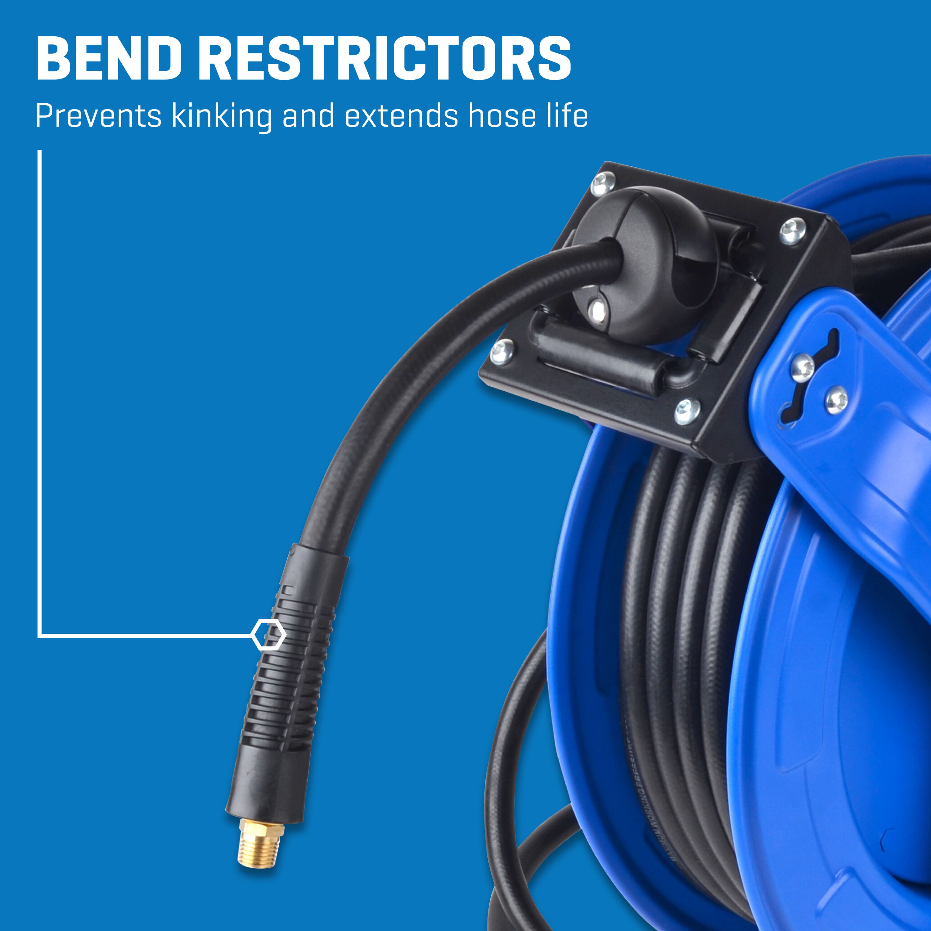 Carrete retráctil Kobalt Pro con manguera de goma de 3/8 de pulgada por 50 pies SGY-AIR266.