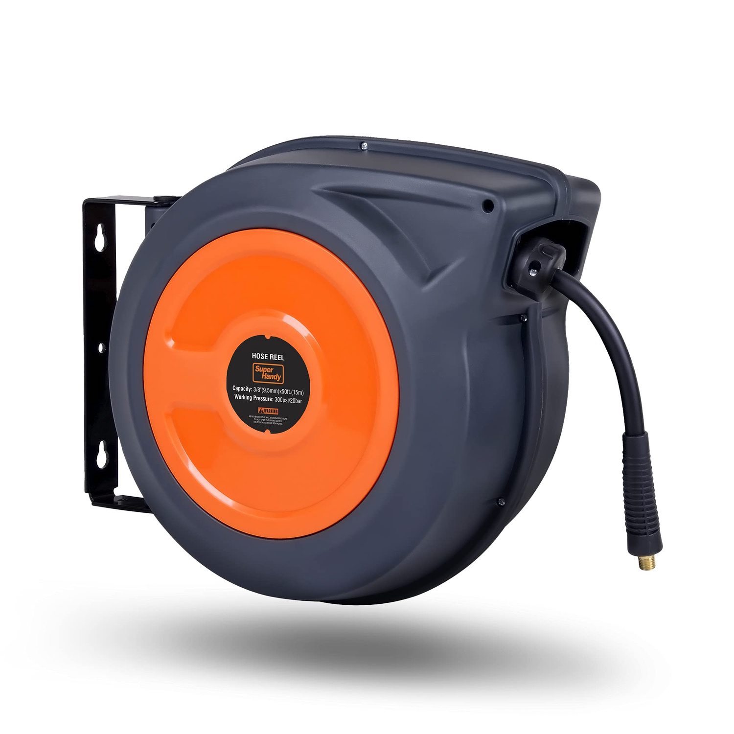 Carrete de manguera de aire retráctil montable SuperHandy - 3/8 pulgadas x 50 pies, manguera de entrada de 3 pies, conexiones de 1/4 pulgadas MNPT GUR020