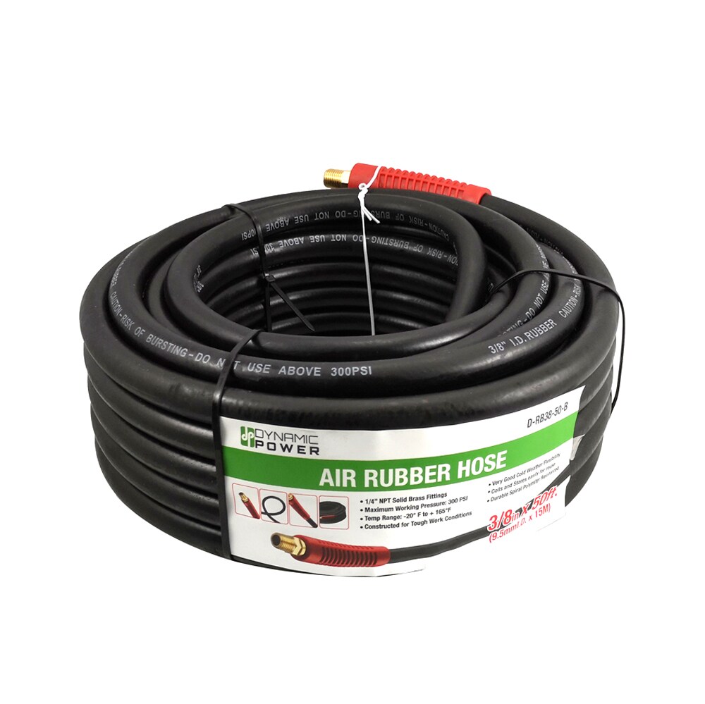 Manguera de aire de caucho de alta resistencia 3/8 pulgadas x 50 pies 300 psi negro DP-RB38-50-B