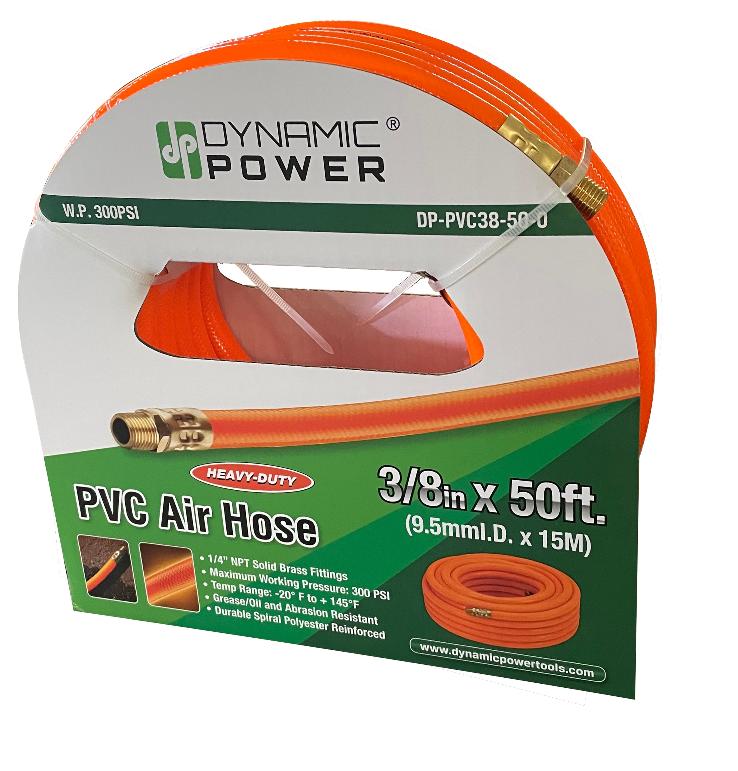 Manguera de aire PVC de alta resistencia, 50 pies, 3/8 pulgadas (naranja) DP-PVC-38-50-O