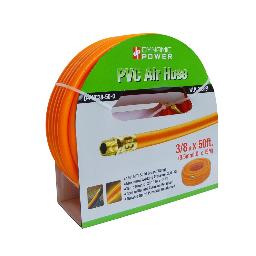 Manguera de aire PVC de alta resistencia, 50 pies, 3/8 pulgadas (naranja) DP-PVC-38-50-O