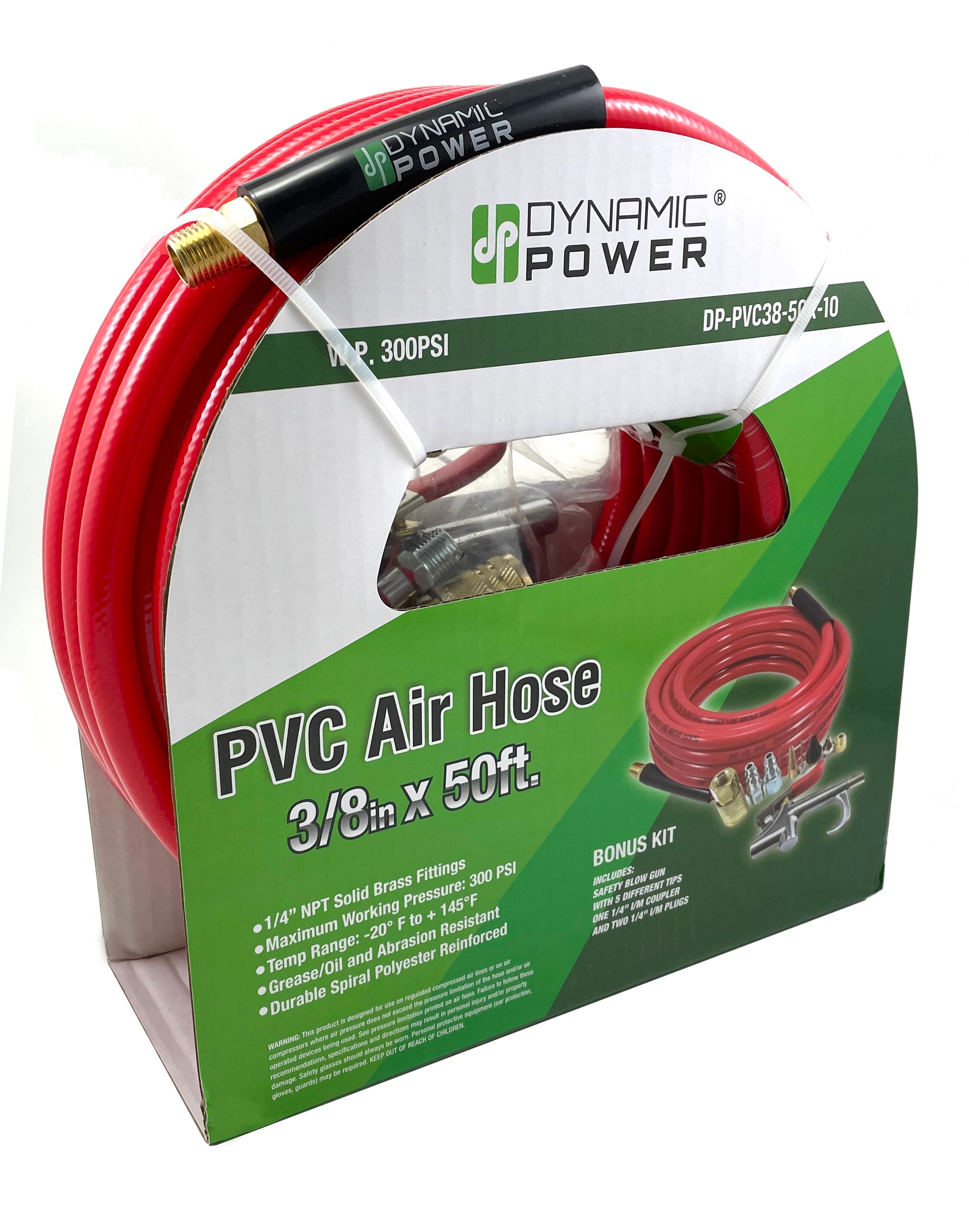 Manguera de Aire PVC 3/8 X 50 pies con Kit de Bonificación de 5 Puntas Diferentes DP-PVC38-50R-10