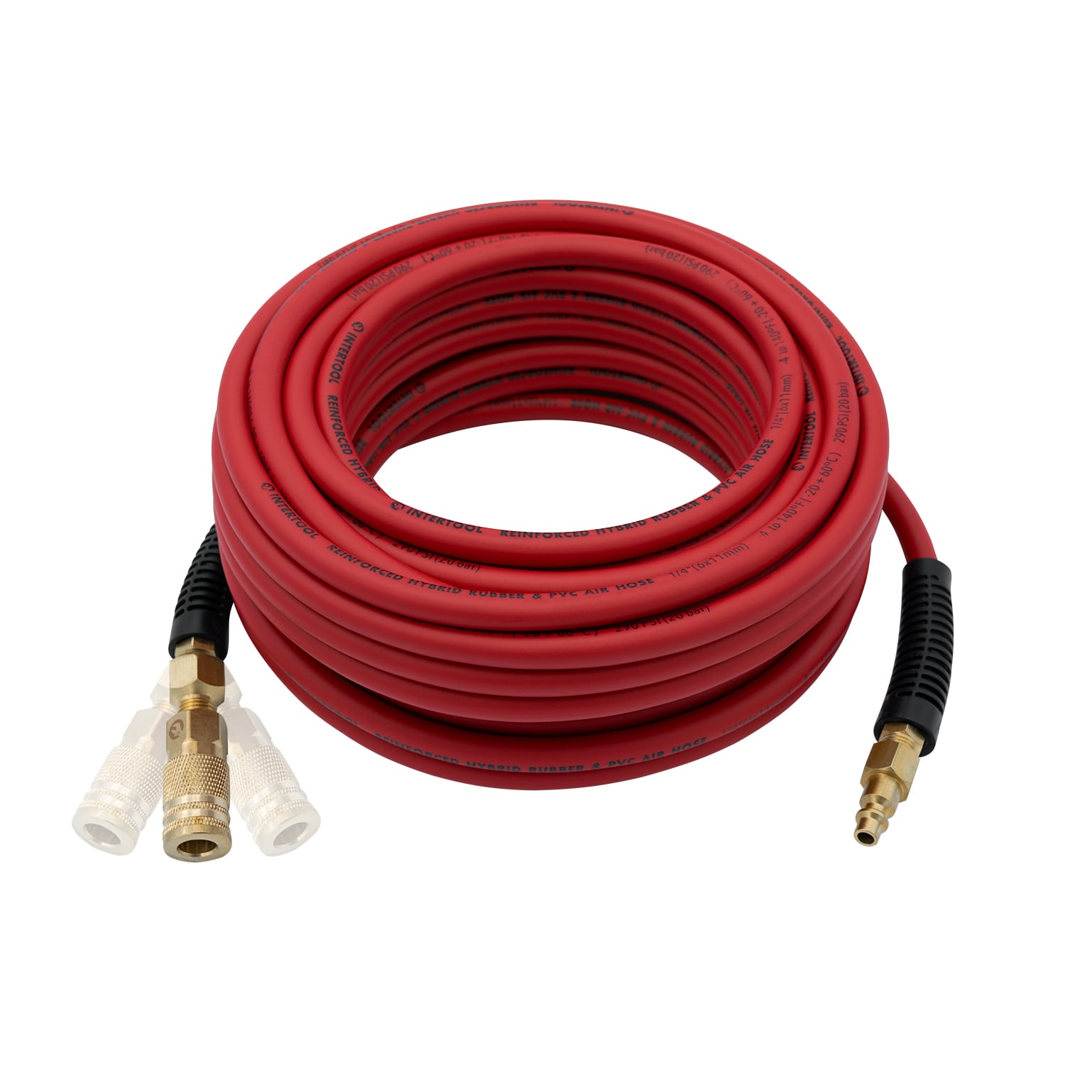 Manguera de aire híbrida de 1/4 pulgadas x 50 pies con accesorios de latón y extremo giratorio de bola PT08-1762