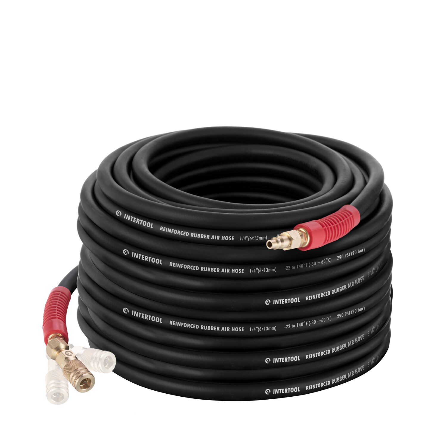 Manguera de aire de hule de 1/4 pulgadas X 100 pies con conexiones de latón y extremo giratorio de bola PT08-1730