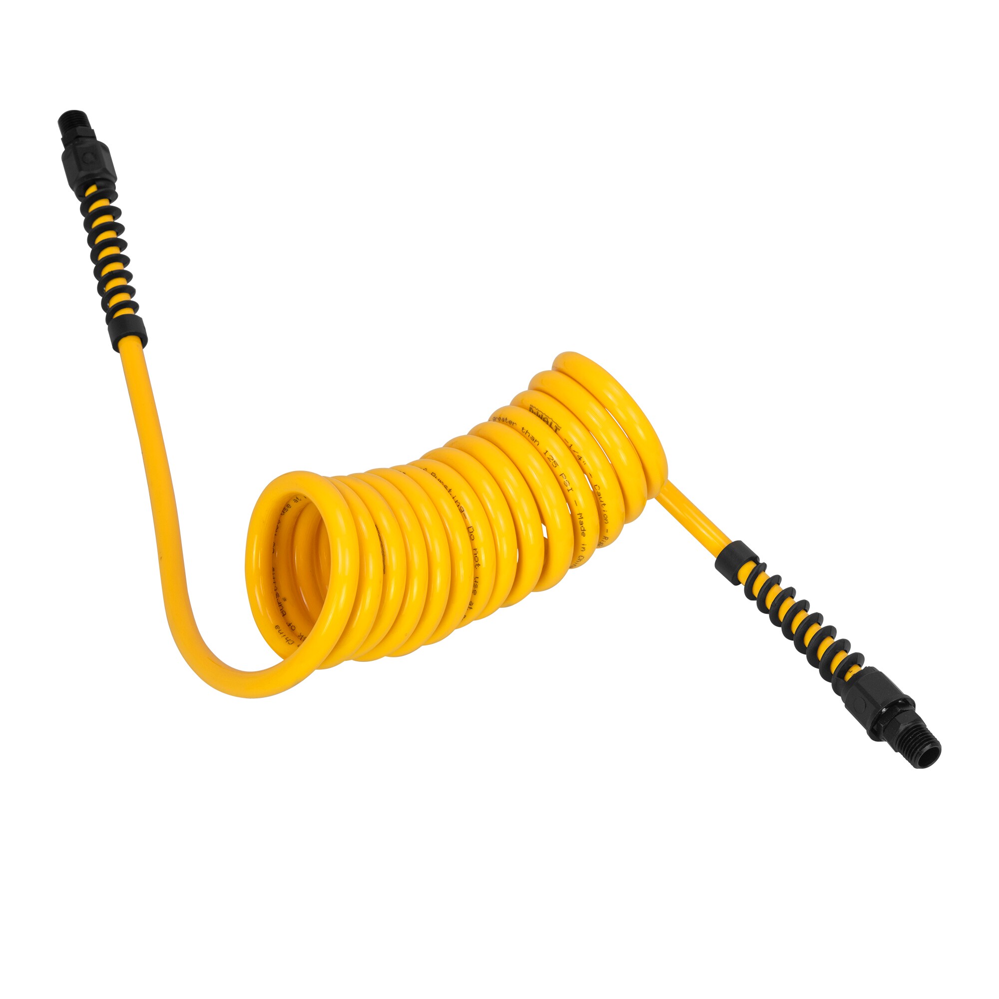 Manguera de poliuretano retráctil DEWALT de 1/4 pulgadas x 10 pies con conexiones de 1/4 de pulgada y limitadores de curvatura DXCM012-0228
