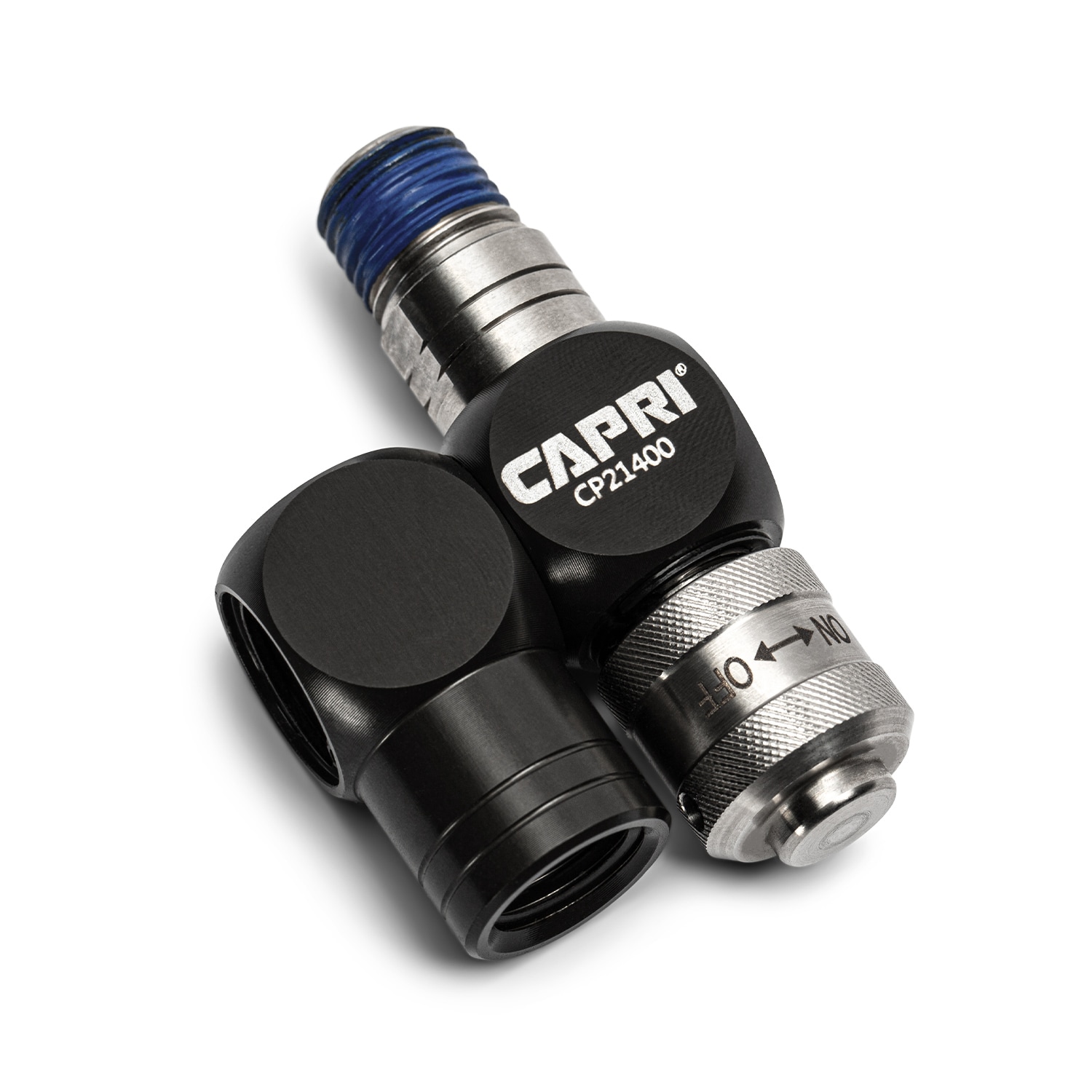 Conector de manguera de aire giratorio Capri Tools 1/4 pulgadas (M) NPT x 1/4 pulgadas (F) NPT con regulador de aire incorporado CP21400