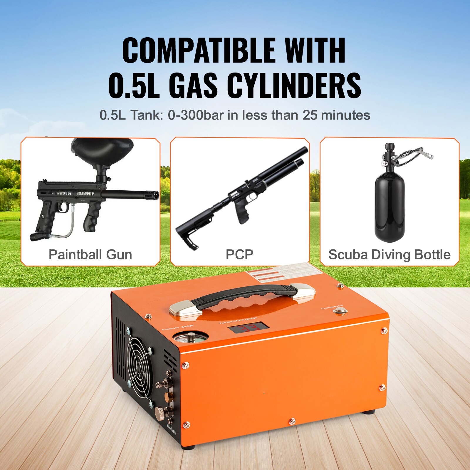 Compresor de aire para PCP VEVOR, 4500PSI Compresor de aire para carabina PCP portátil con convertidor incorporado, Paro automático DC12V/AC120V Compresor de tanque de paintball sin aceite y agua para rifle de aire, botella de buceo de aire QQGYCQJ300WX9QIIYV1.