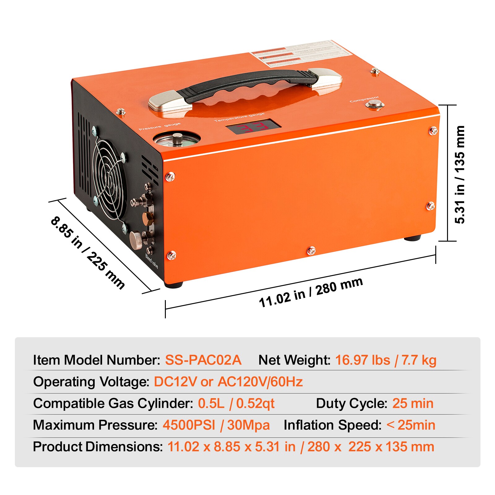 Compresor de aire para PCP VEVOR, 4500PSI Compresor de aire para carabina PCP portátil con convertidor incorporado, Paro automático DC12V/AC120V Compresor de tanque de paintball sin aceite y agua para rifle de aire, botella de buceo de aire QQGYCQJ300WX9QIIYV1.