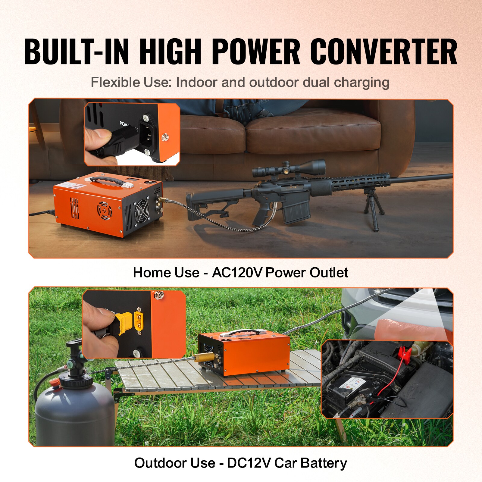 Compresor de aire para PCP VEVOR, 4500PSI Compresor de aire para carabina PCP portátil con convertidor incorporado, Paro automático DC12V/AC120V Compresor de tanque de paintball sin aceite y agua para rifle de aire, botella de buceo de aire QQGYCQJ300WX9QIIYV1.