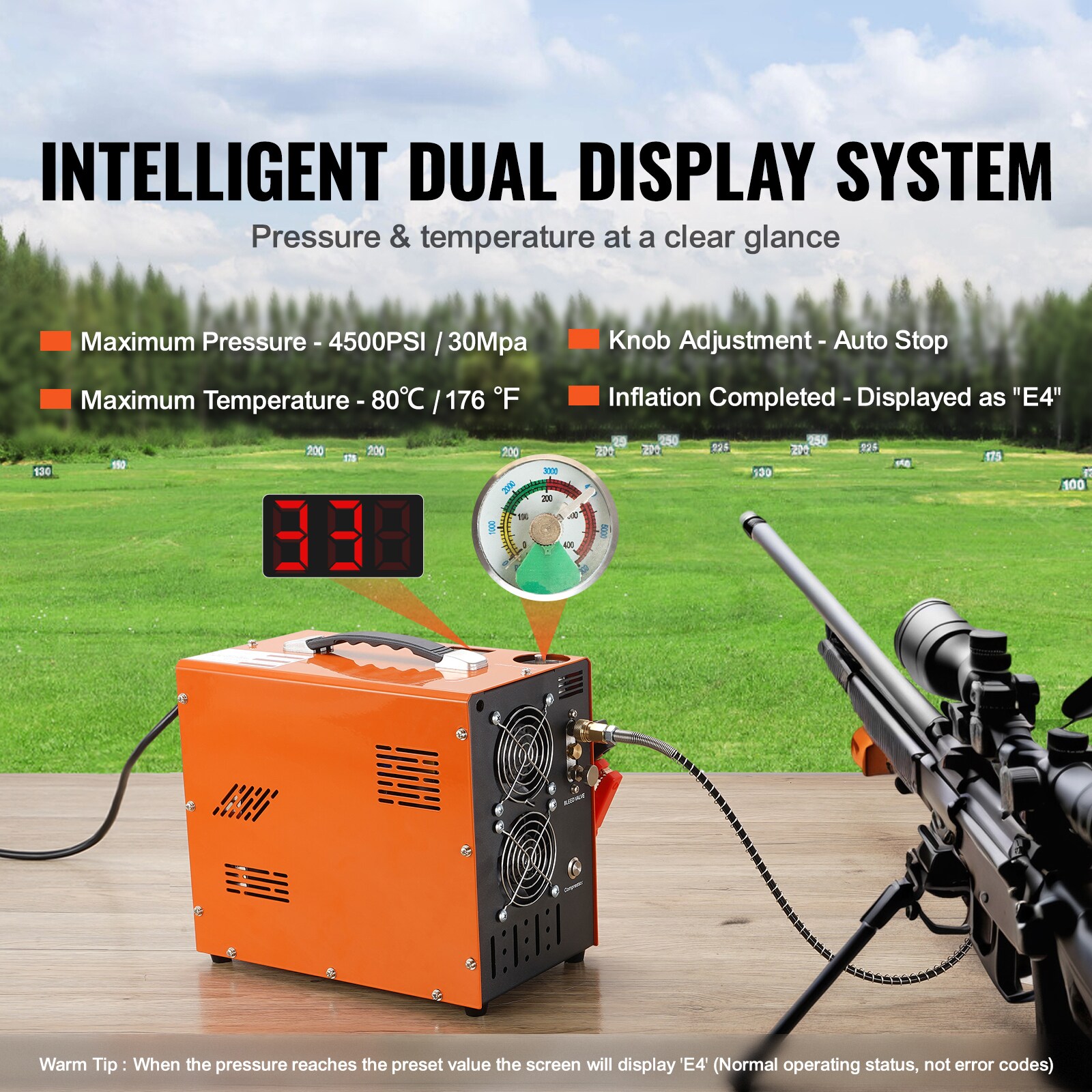 Compresor de aire PCP VEVOR, 4500PSI/30Mpa, compresor portátil para carabinas PCP con convertidor de energía incorporado, parada automática, aire libre de aceite y agua para rifles de aire, paintball y tanques de buceo.