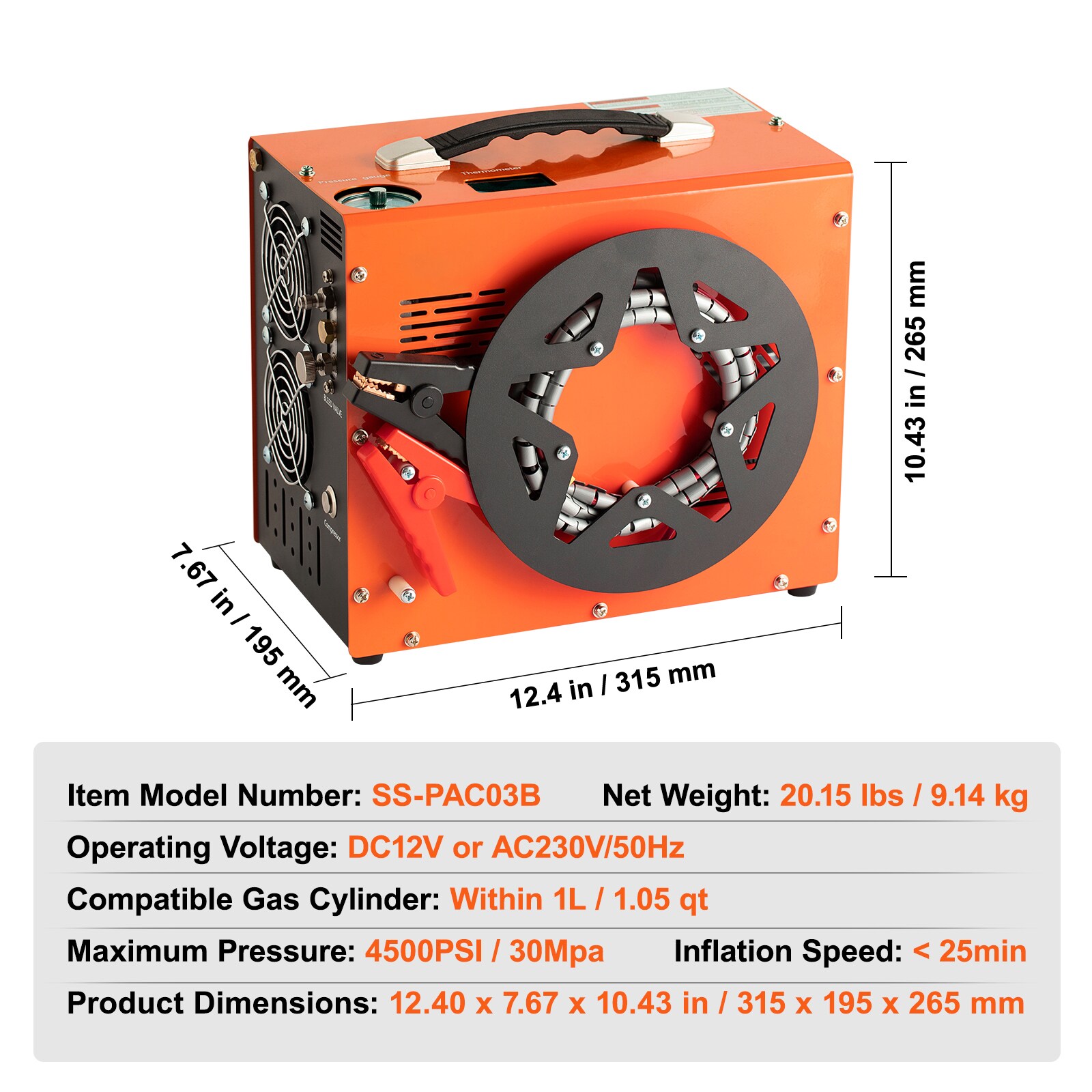 Compresor de aire PCP VEVOR, 4500PSI/30Mpa, compresor portátil para carabinas PCP con convertidor de energía incorporado, parada automática, aire libre de aceite y agua para rifles de aire, paintball y tanques de buceo.