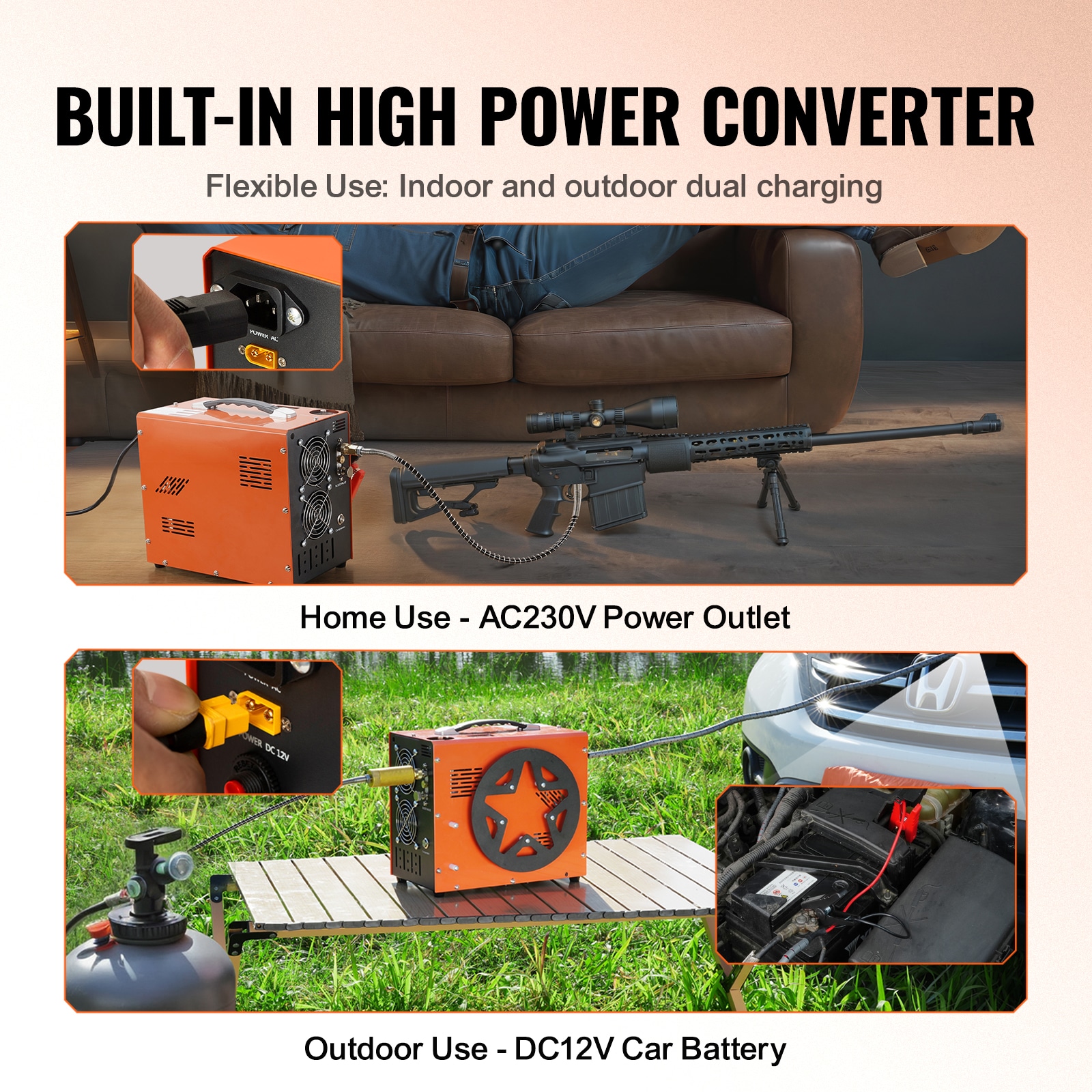 Compresor de aire PCP VEVOR, 4500PSI/30Mpa, compresor portátil para carabinas PCP con convertidor de energía incorporado, parada automática, aire libre de aceite y agua para rifles de aire, paintball y tanques de buceo.