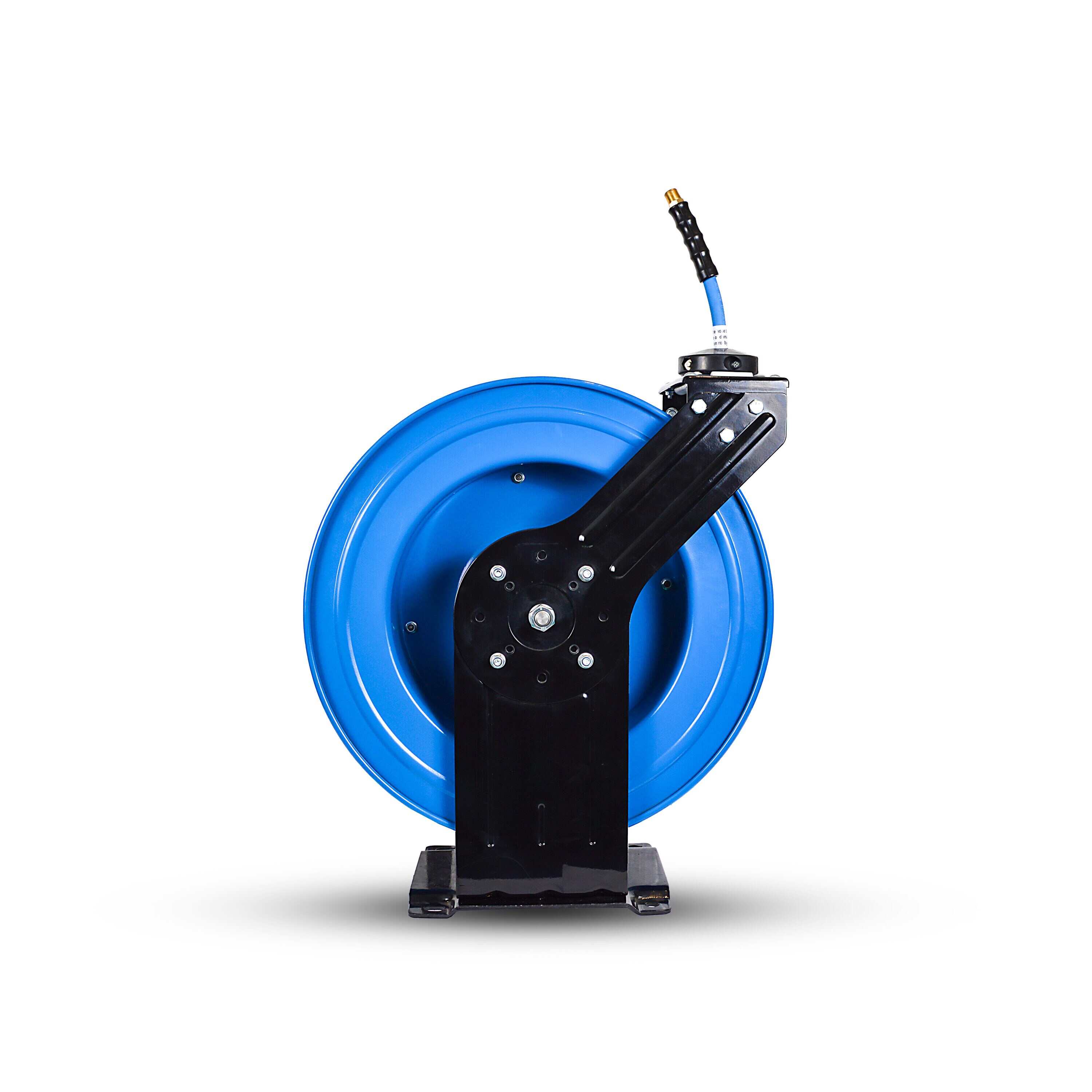 Carrete de manguera de aire retráctil resistente BluBird con manguera de aire de goma premium de 3/8 pulgadas x 100 pies, manguera de entrada de 3 pies, brazo doble BBRDA38100