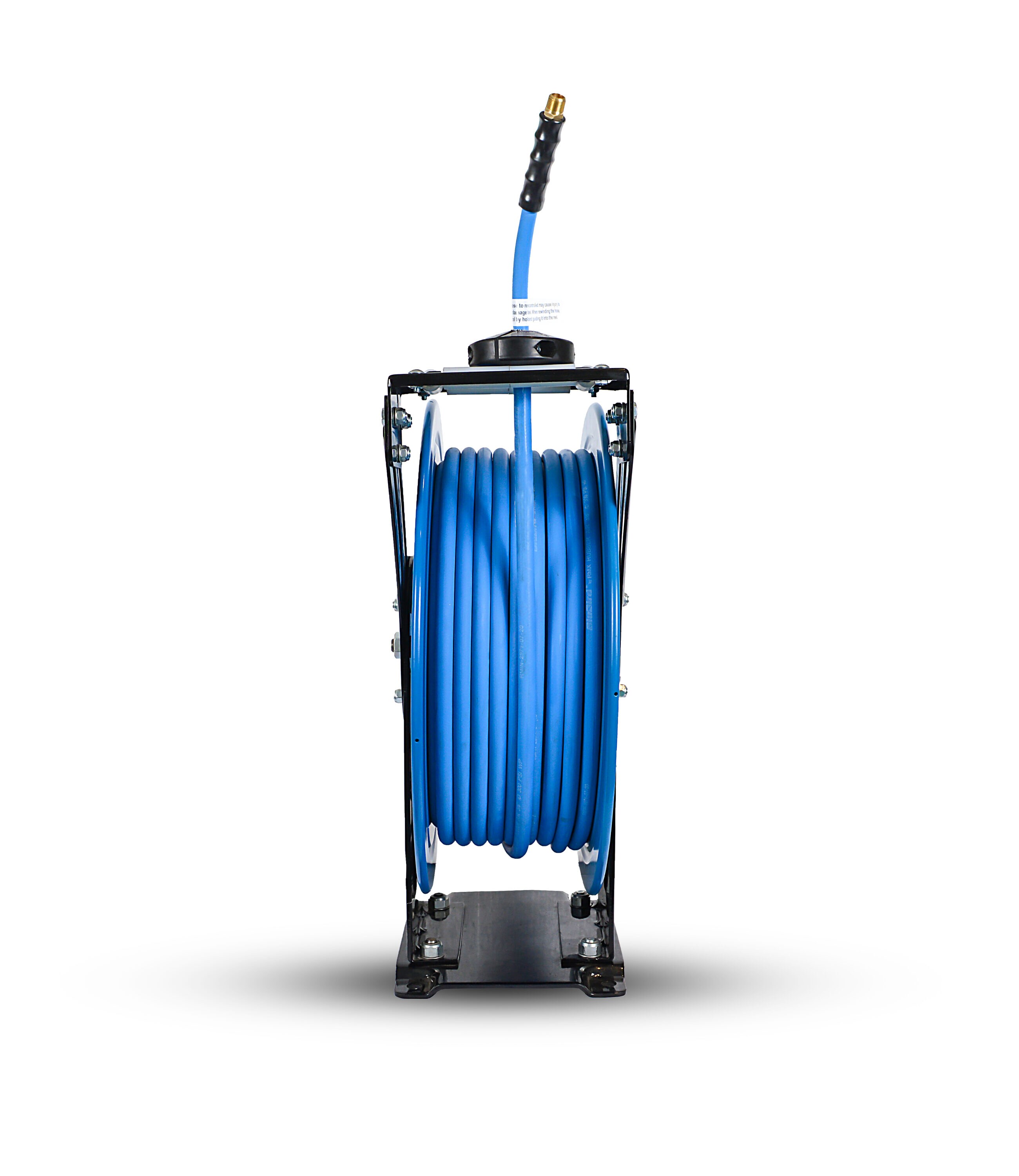 Carrete de manguera de aire retráctil resistente BluBird con manguera de aire de goma premium de 3/8 pulgadas x 100 pies, manguera de entrada de 3 pies, brazo doble BBRDA38100