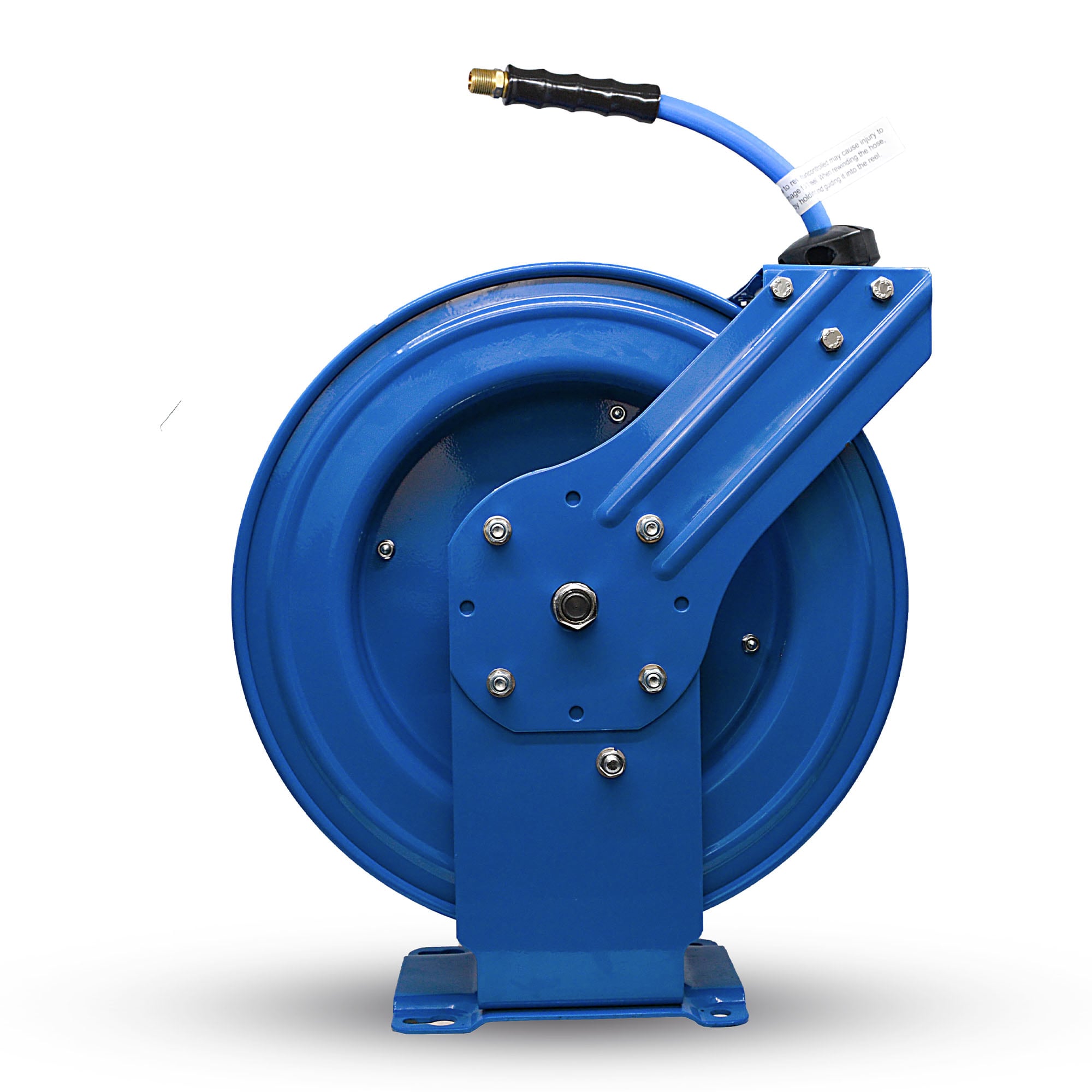 Carrete de manguera de aire retráctil resistente BluBird con manguera de aire de hule premium de 1/2 pulgadas por 50 pies, manguera de entrada de 3 pies, brazo doble BBRDA1250