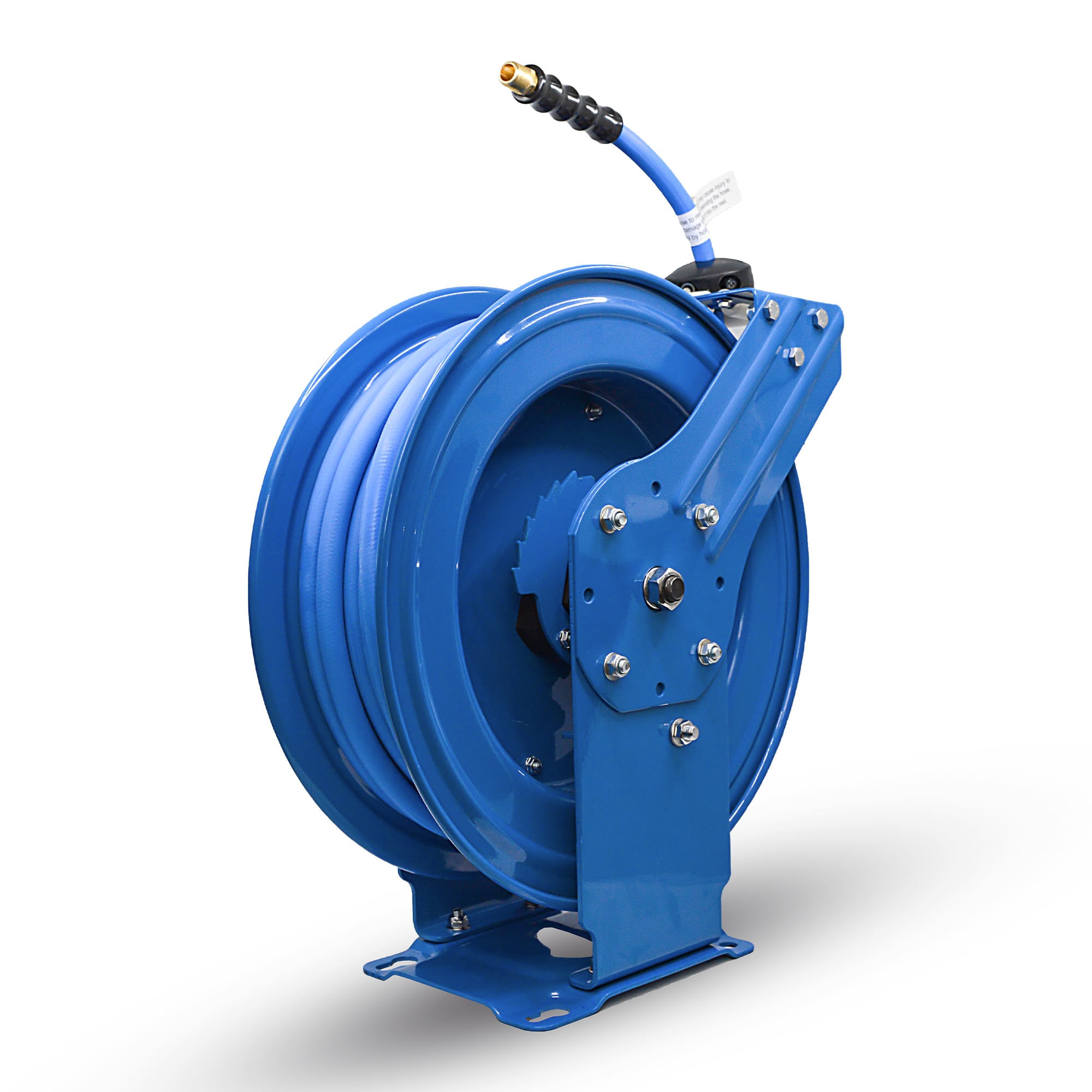 Carrete de manguera de aire retráctil resistente BluBird con manguera de aire de hule premium de 1/2 pulgadas por 50 pies, manguera de entrada de 3 pies, brazo doble BBRDA1250