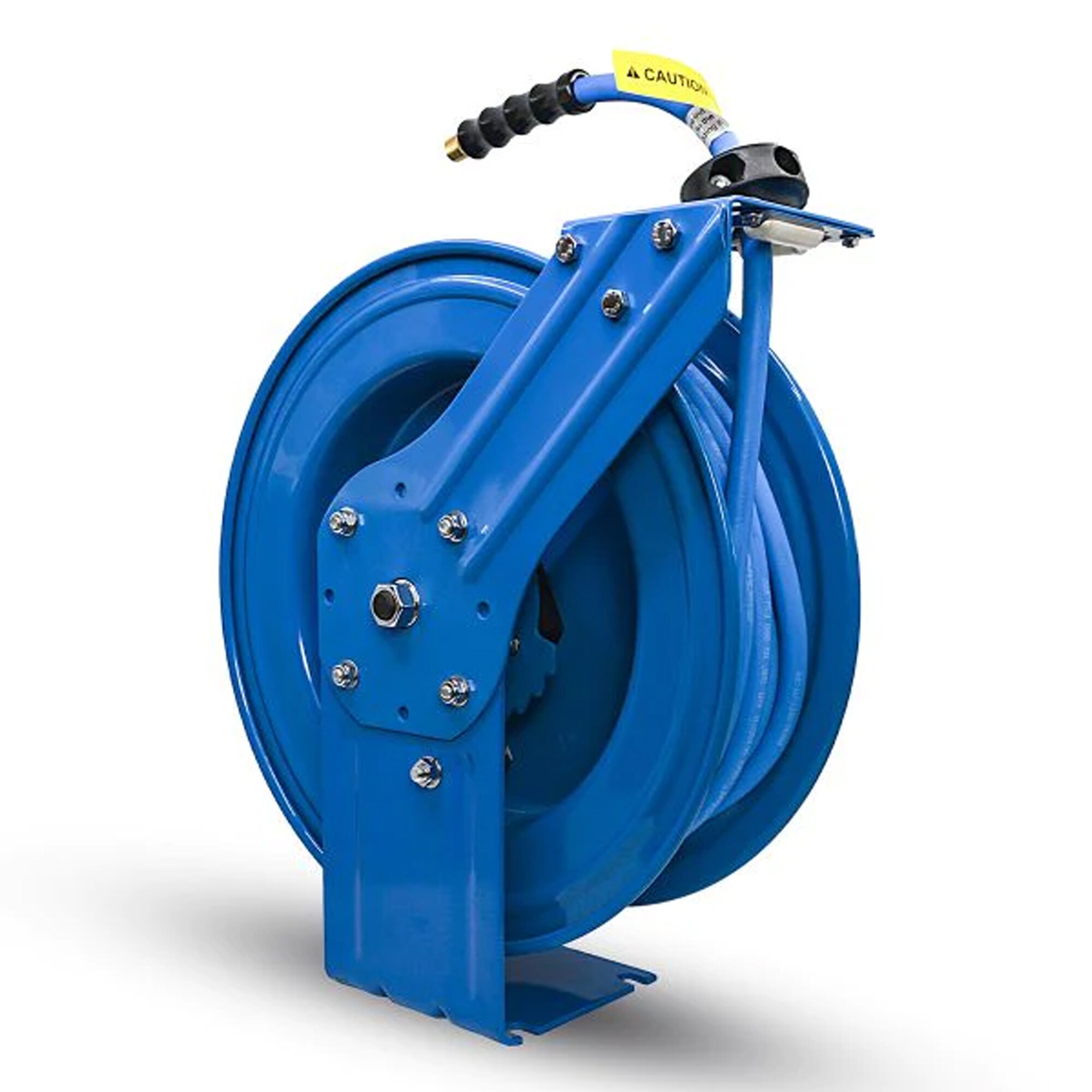 Carrete de manguera de aire retráctil resistente BluBird con manguera de aire de goma premium de 1/2 pulgadas x 25 pies, manguera de entrada de 3 pies, brazo único BBRHD1225