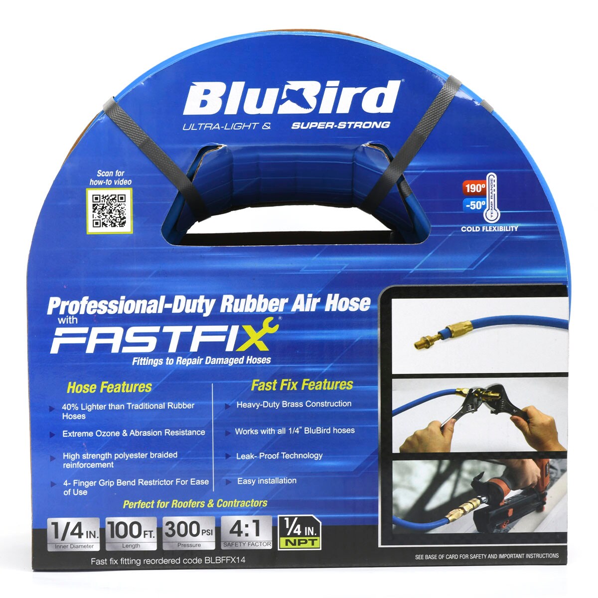 Manguera de Aire de Goma Premium BluBird 1/4 pulgadas x 100 pies Edición Fastfix BB14100-FX