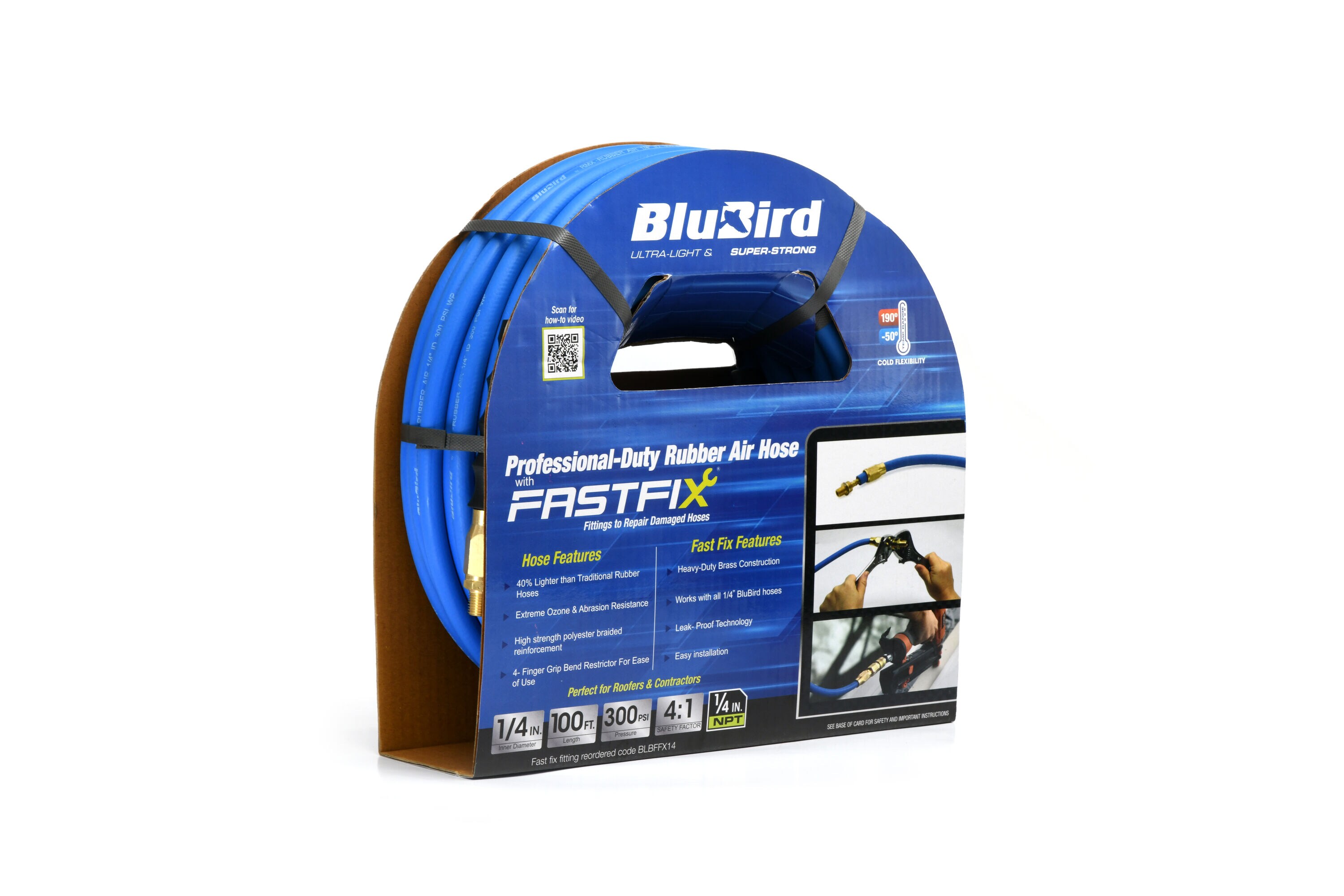 Manguera de Aire de Goma Premium BluBird 1/4 pulgadas x 100 pies Edición Fastfix BB14100-FX