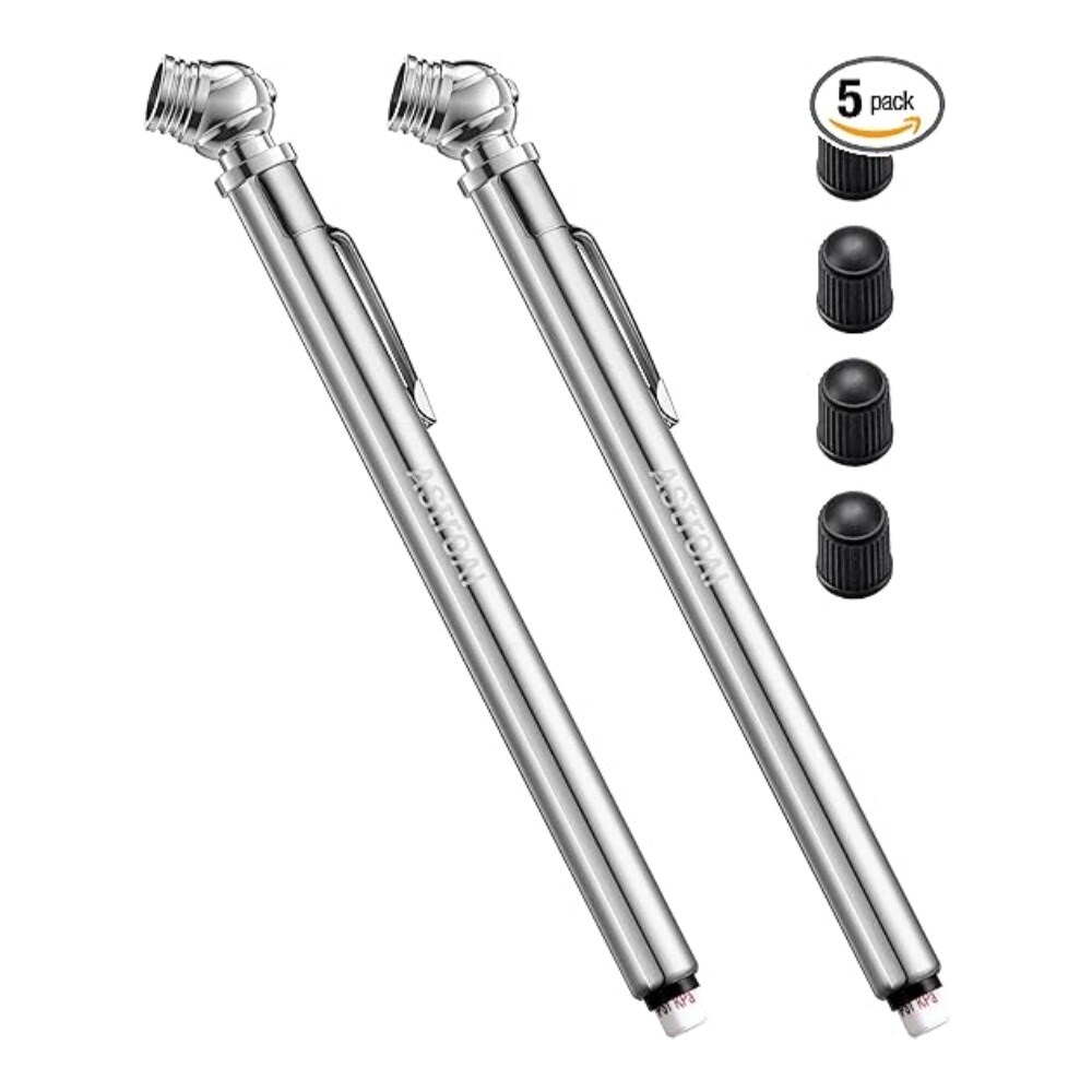 Llanta de Acero Inoxidable AstroAI, Resistente a la Herrumbre con Aplicación Universal, Mide 10-75 Psi/70-550 Kpa/0.7-5.5 Bar. Diseño Portátil con Clip de Bolsillo, Desinflador Integrado y Indicador de Abs. Sin Pilas Para Confiabilidad en Todo Clima. ASITIREGAP-5PACK