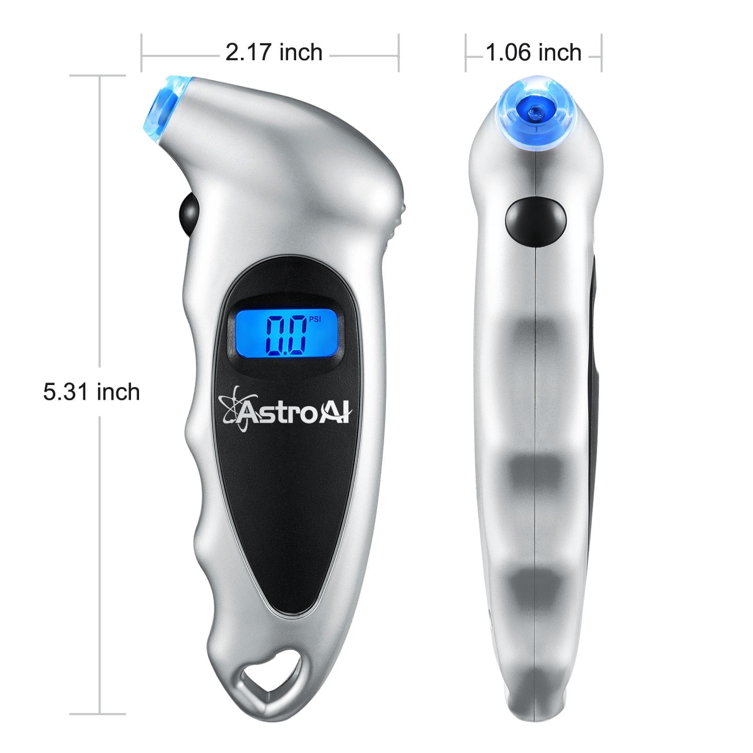 Inflador de llantas AstroAI: Pantalla LCD iluminada, boquilla iluminada, precisión digital hasta 150 PSI, apagado automático, agarre antideslizante. Versátil, batería incluida, con la garantía de calidad de AstroAI.
