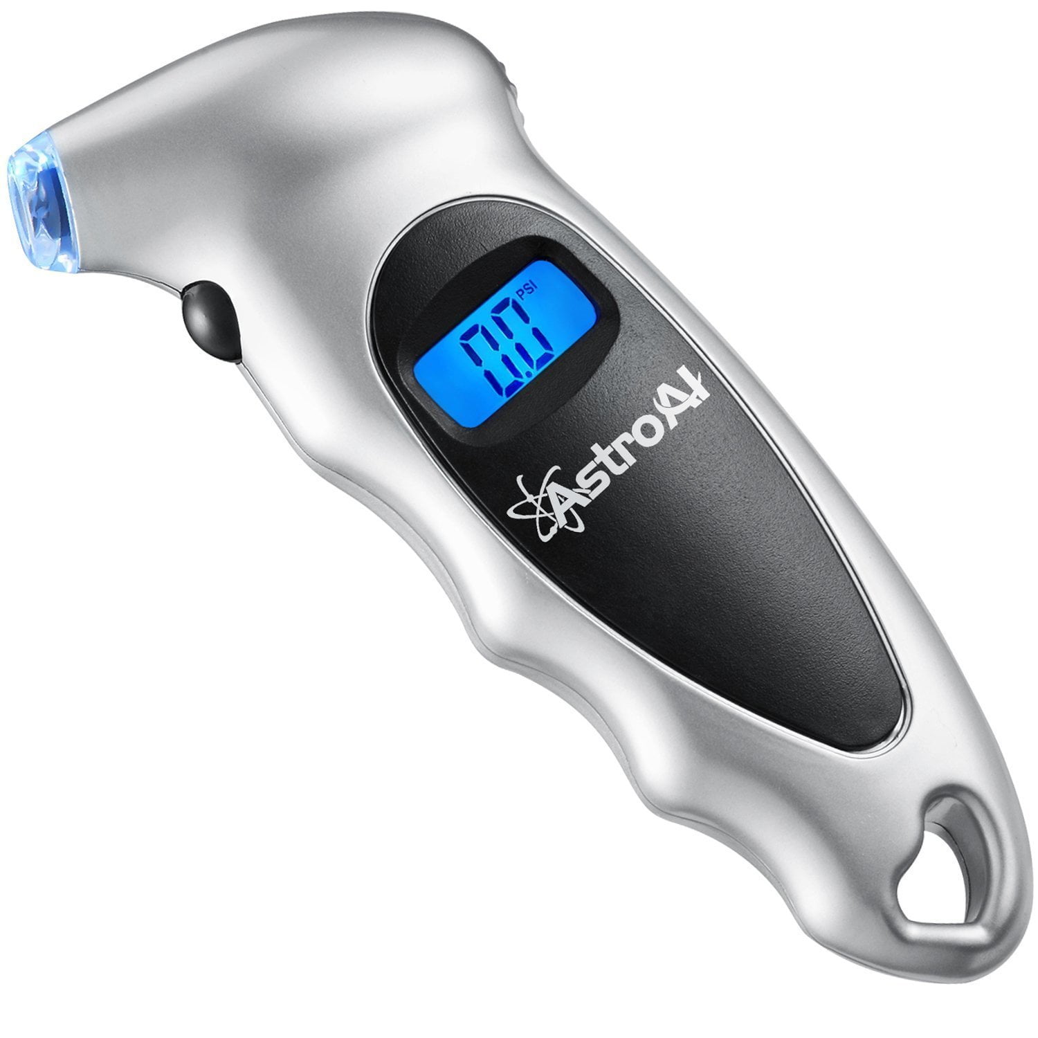 Inflador de llantas AstroAI: Pantalla LCD iluminada, boquilla iluminada, precisión digital hasta 150 PSI, apagado automático, agarre antideslizante. Versátil, batería incluida, con la garantía de calidad de AstroAI.