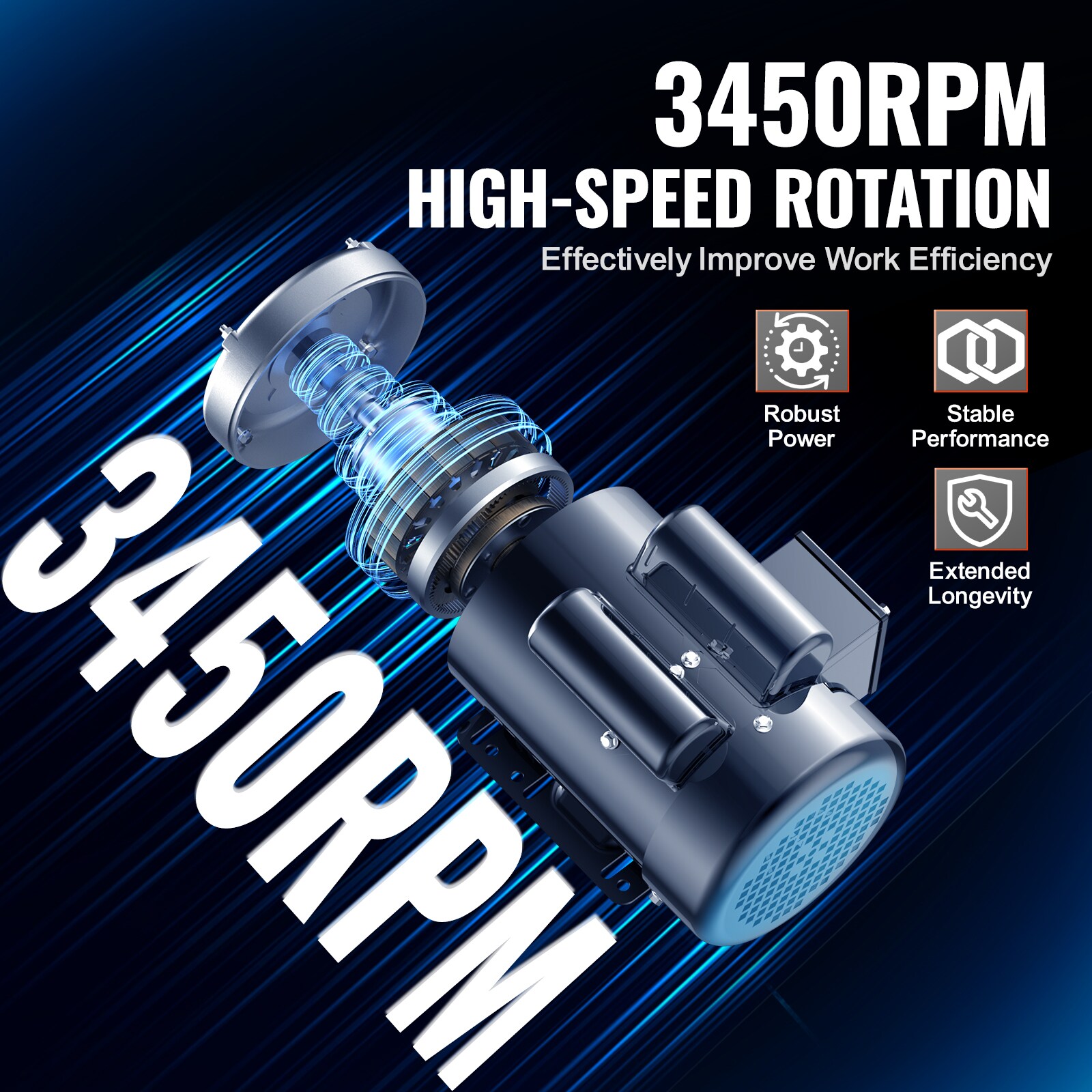 Motor eléctrico VEVOR de 1.5HP 3450-RPM, CA 115V/230V, Marco 56, Motor de Compresor de Aire Monofásico, Eje Dentado de 5/8 pulgadas, Rotación CW/CCW para Maquinaria Agrícola y Equipos Generales