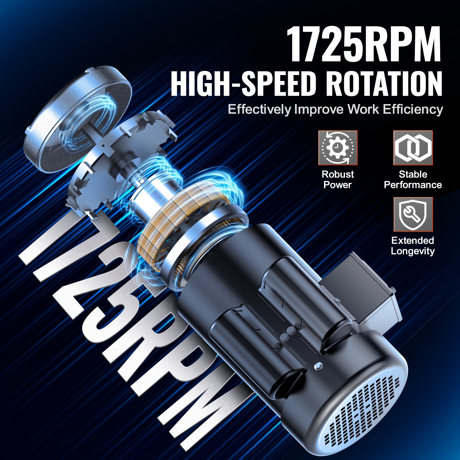 Motor eléctrico VEVOR de 2HP a 1725-RPM, AC 115V/230V, armazón 143/5T, motor de compresor de aire monofásico, eje estriado de 7/8 pulgadas, rotación CW/CCW para maquinaria agrícola y equipo general.