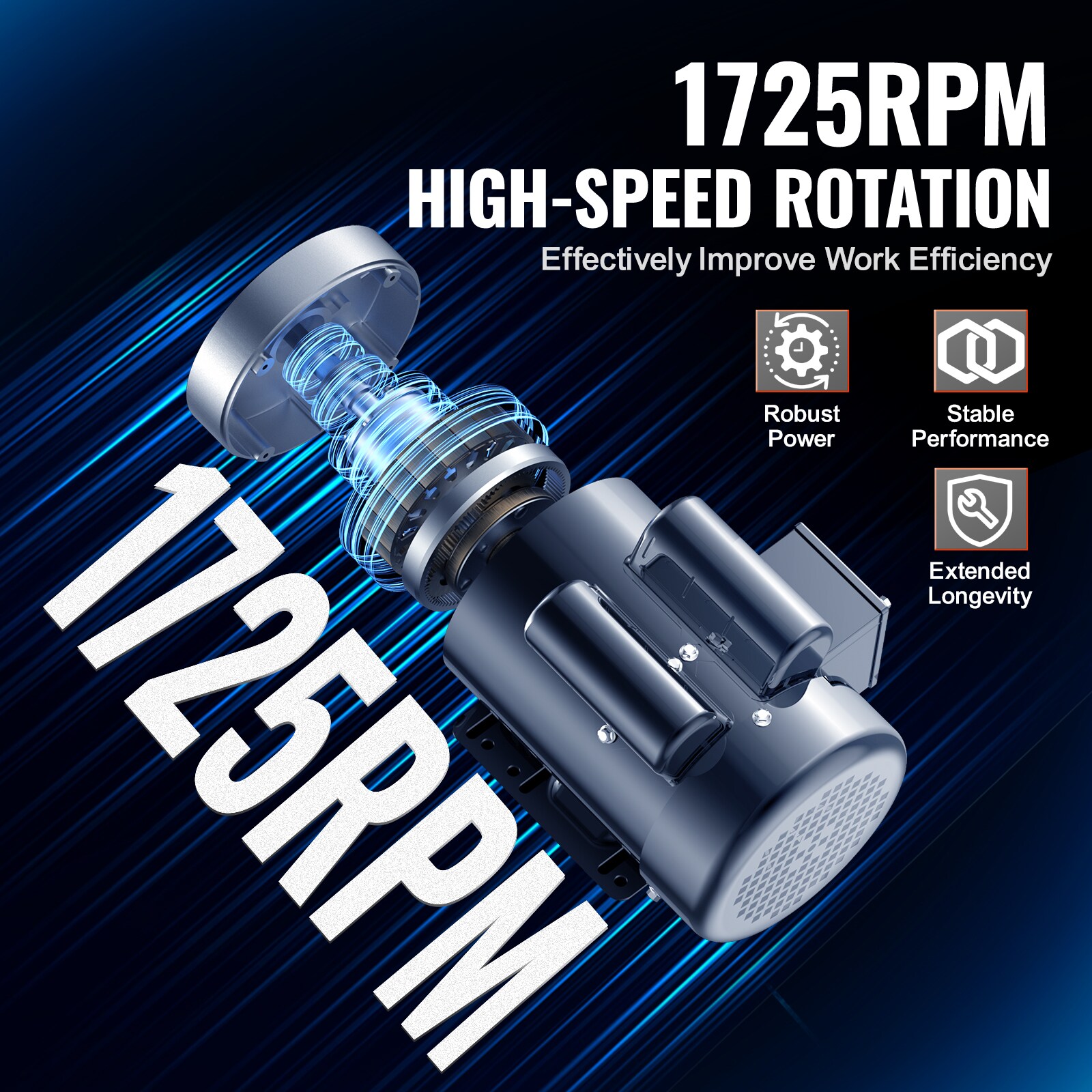 Motor eléctrico de 1.5HP VEVOR 1725-RPM, CA 115V / 230V, armazón 56C, motor para compresor de aire monofásico, eje de 5/8 pulgadas con chaveta, rotación CW / CCW para maquinaria agrícola y equipo general.