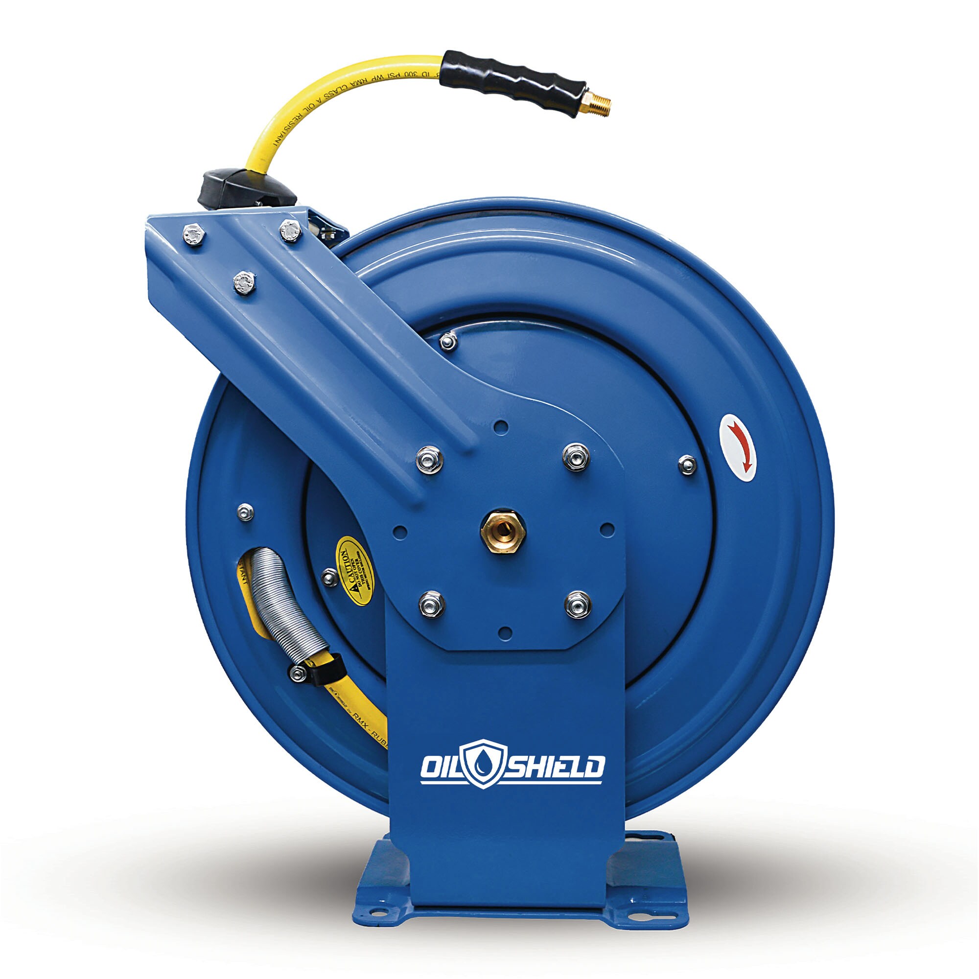 Carrete de manguera de aire retráctil resistente de servicio pesado con manguera de aire de goma Clase-A de 3/8 pulgadas x 100 pies, manguera de entrada de 3 pies, doble brazo OSRDA38100