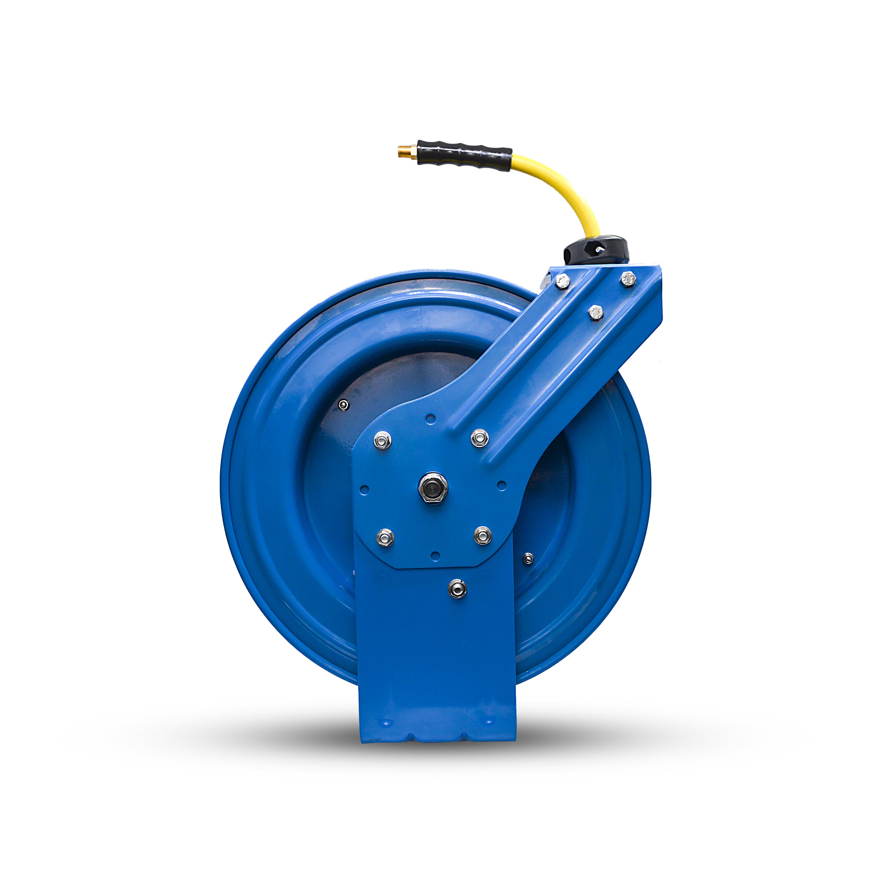 Carrete de manguera de aire retráctil resistente Oil Shield con manguera de aire de goma Clase-A de 3/8 pulgadas x 50 pies, manguera de arranque de 3 pies, brazo único OSRHD3850.